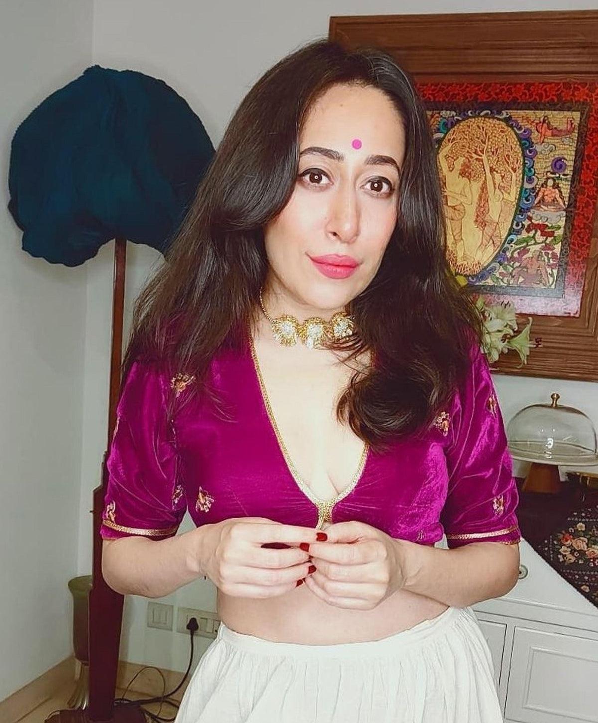 Wine Velvet Embroidered Blouse | Relove
