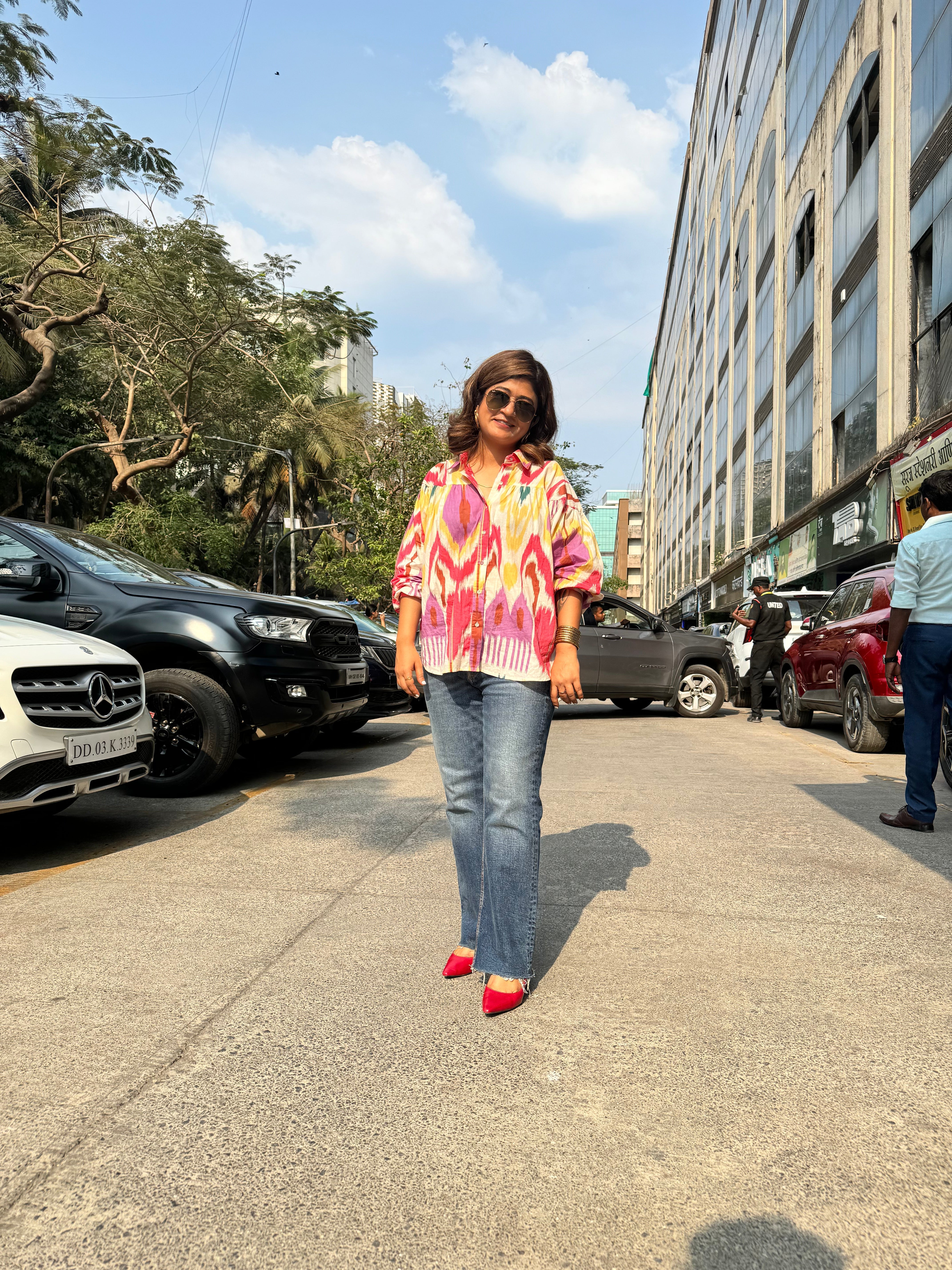 trueBrowns Pink Cotton Ikat Shirt Co-ord Set