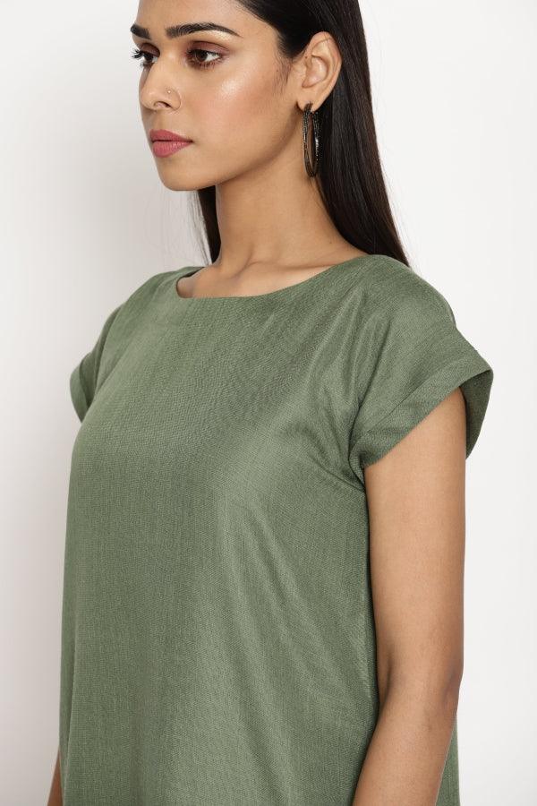 Cotton Linen Olive Green Kurta Pant Set - trueBrowns