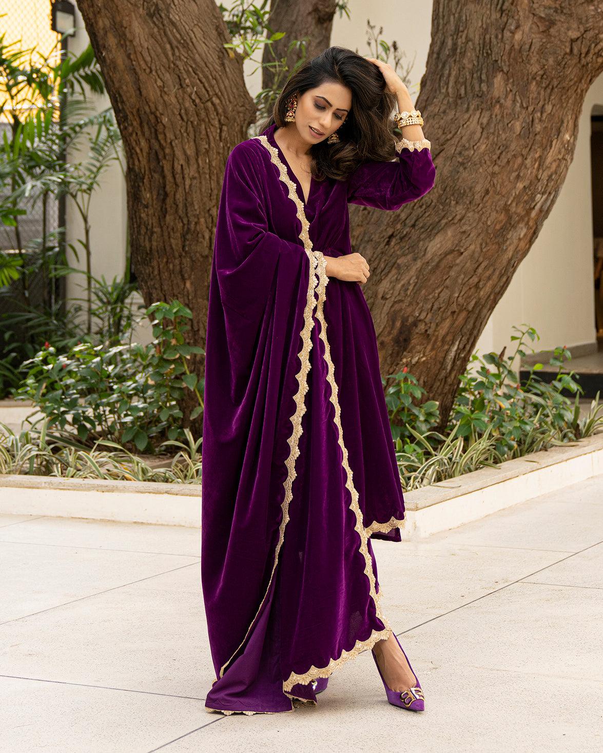 Gleaming Wine Velvet Shawl - trueBrowns