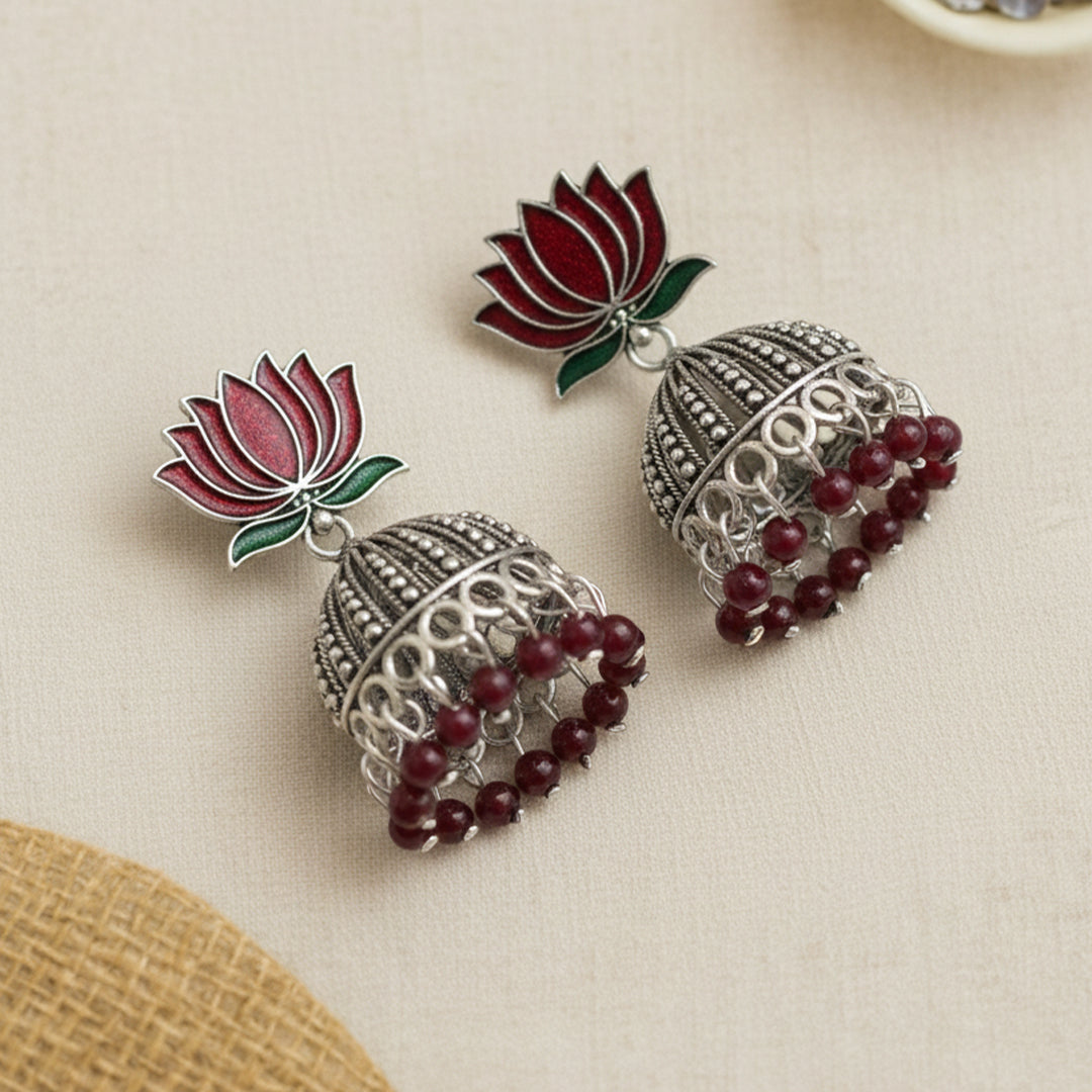 trueBrowns Red Lotus Jhumkas