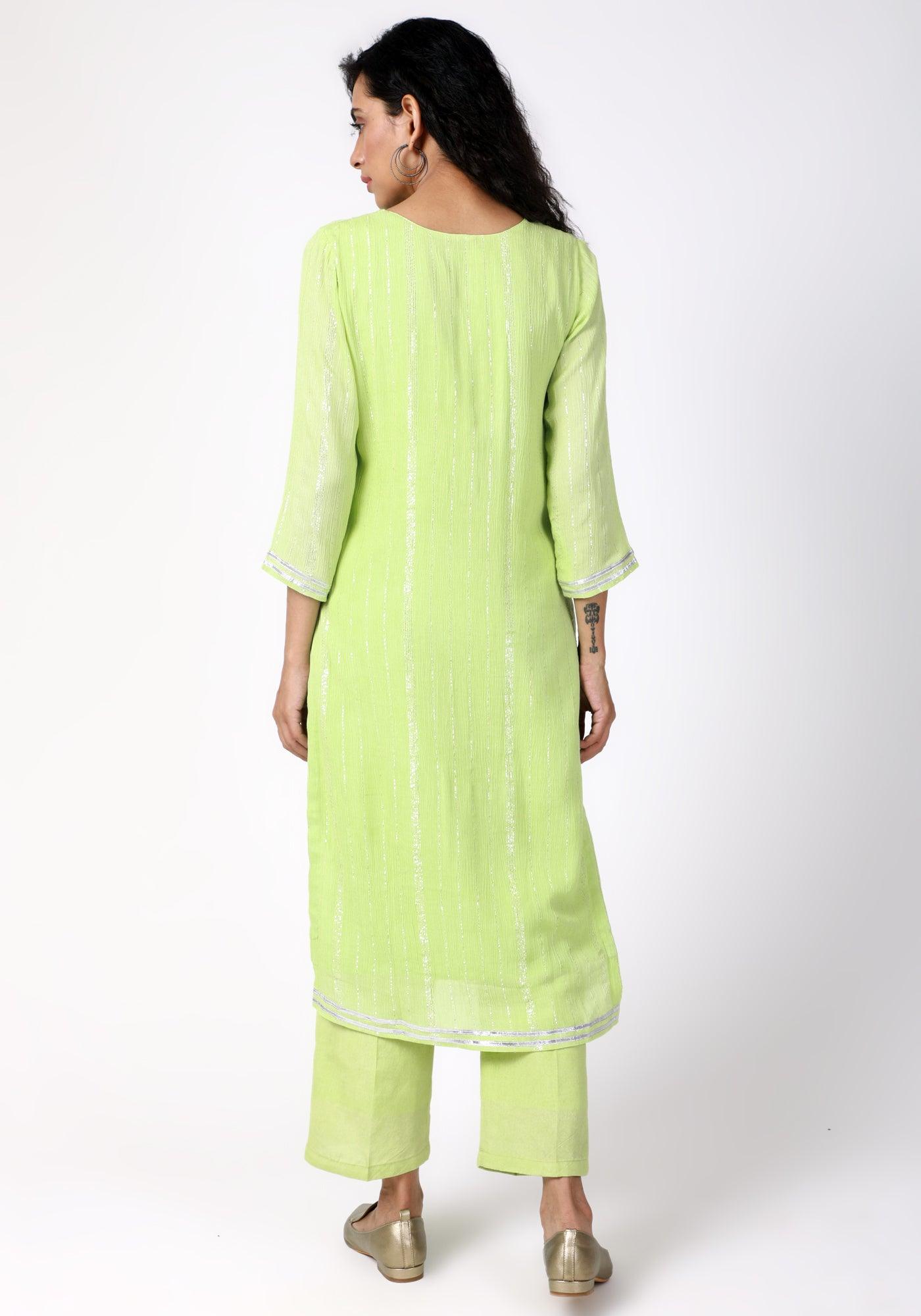 Green Gota Slit Kurta-Pant - trueBrowns