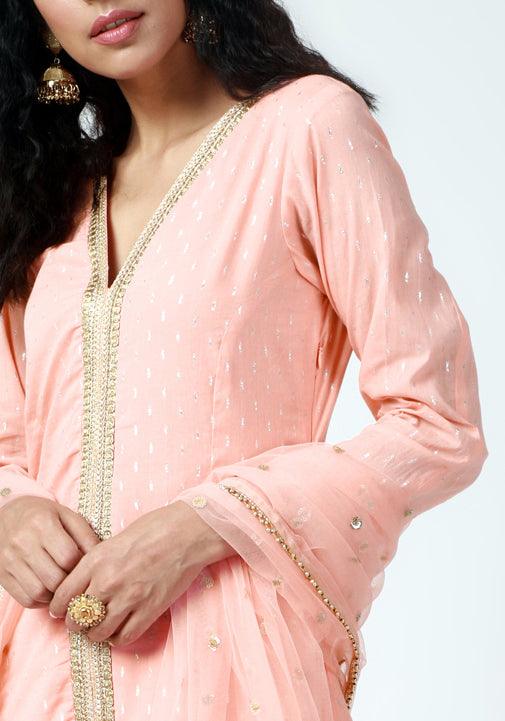 Peach Lace Kurta-Pant-Dupatta - trueBrowns