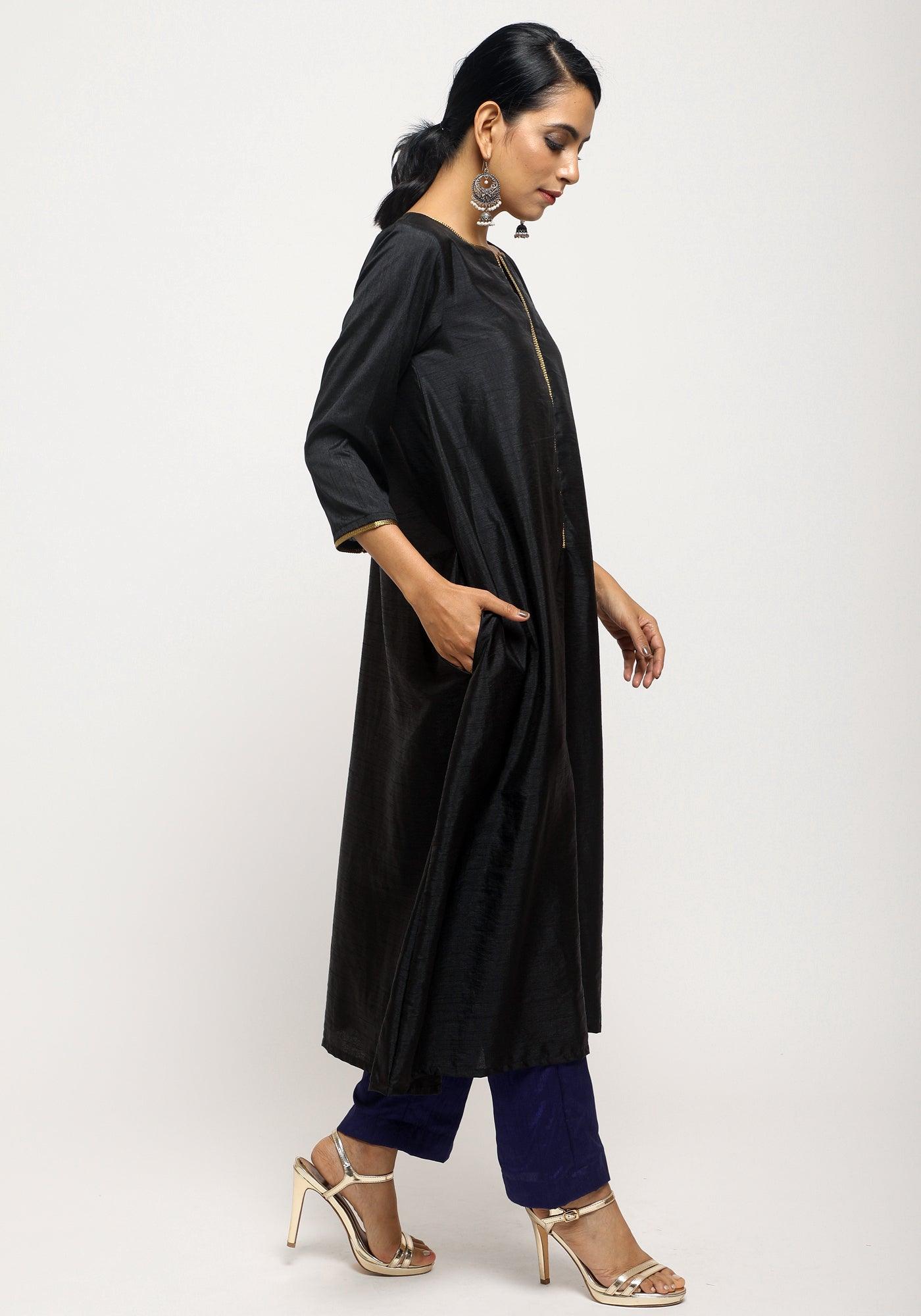 Black Laced Kurta Set - trueBrowns
