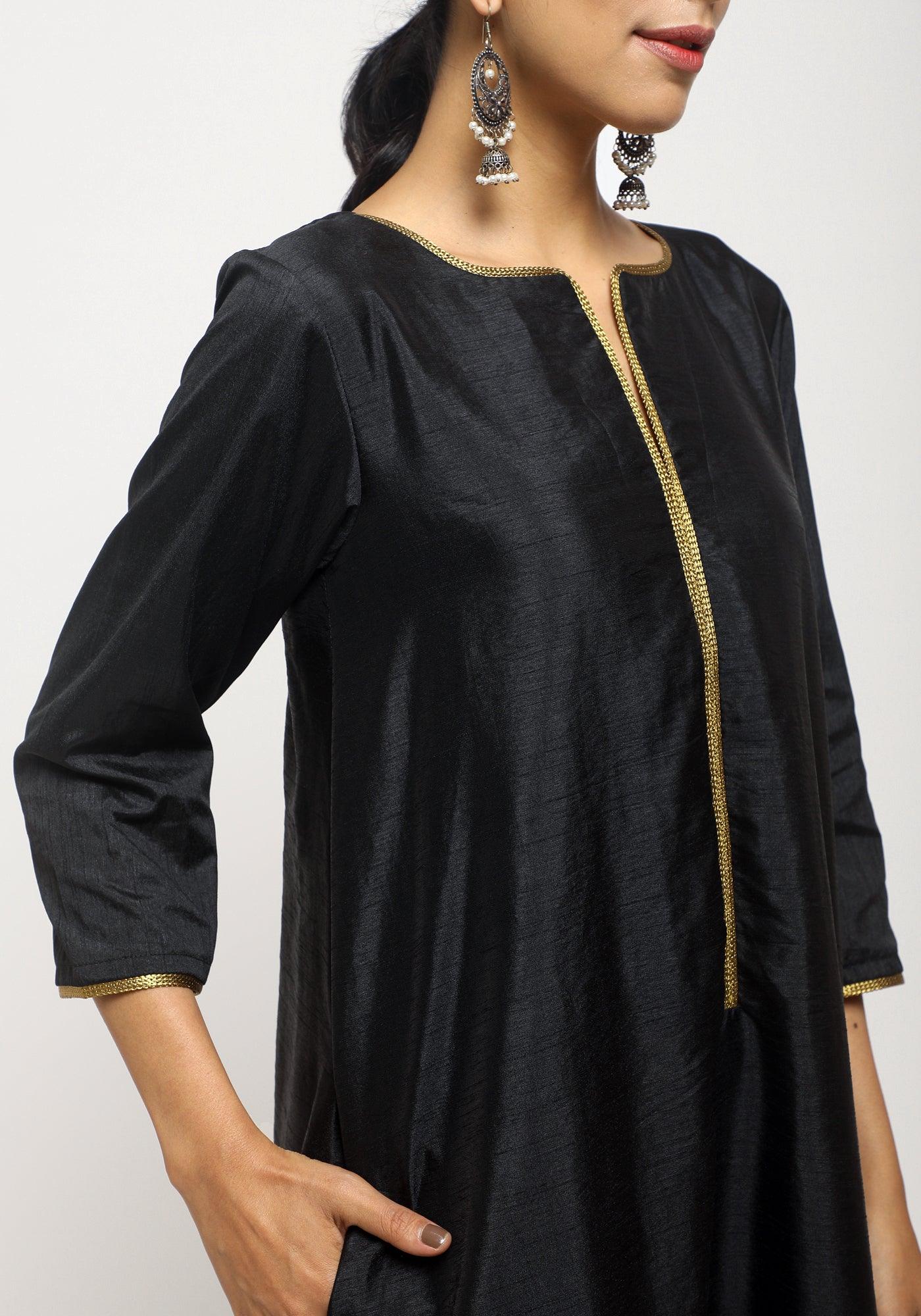 Black Laced Kurta Set - trueBrowns