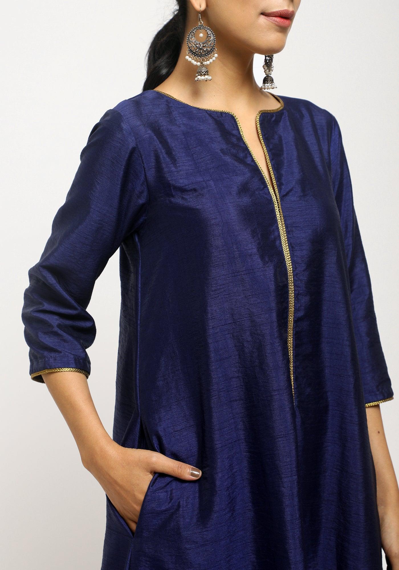 Blue Laced Kurta- Foil Pant - trueBrowns