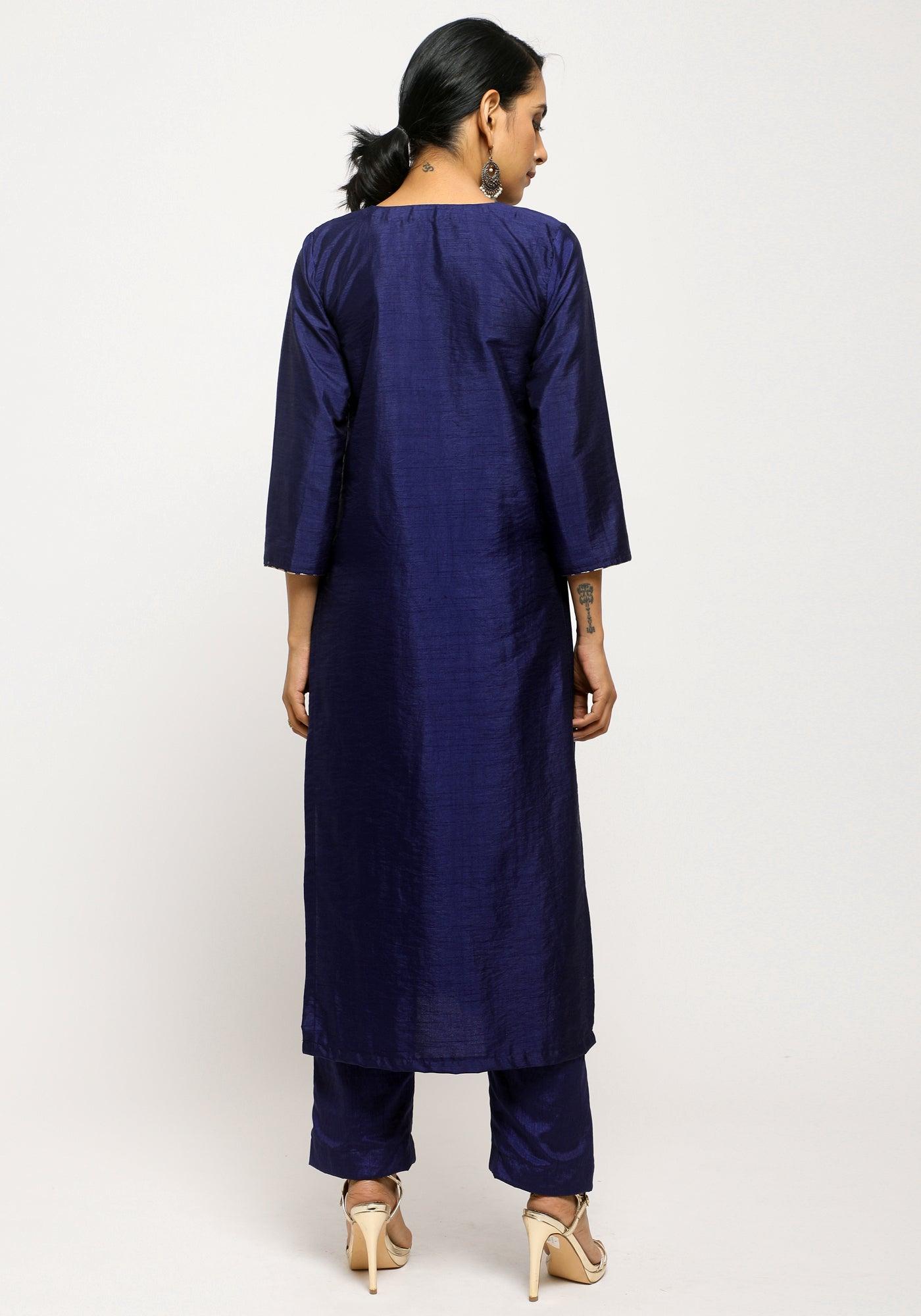 Blue Foil High Slit Kurta - trueBrowns