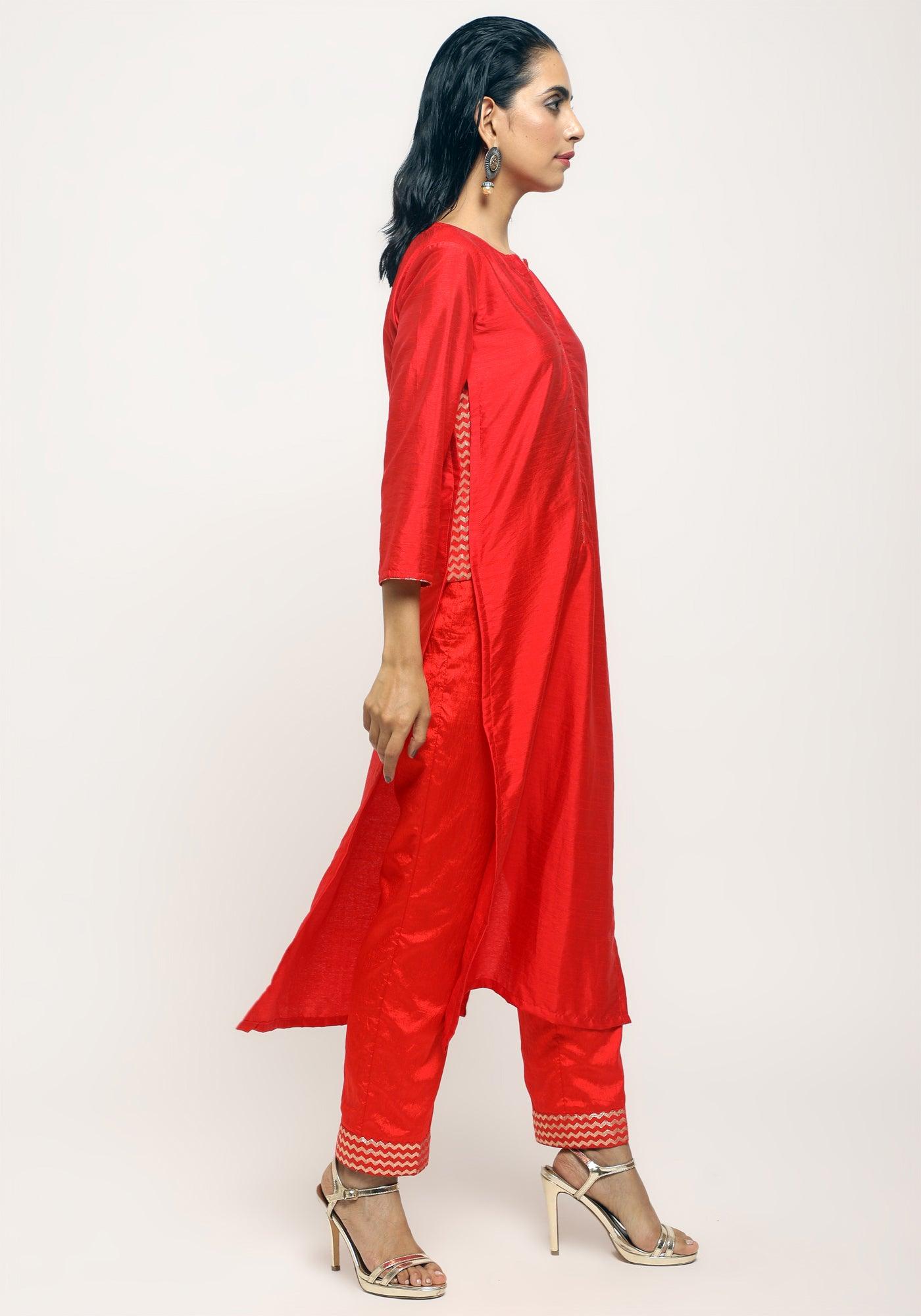 Orange Foil High Slit- Foil Pant - trueBrowns