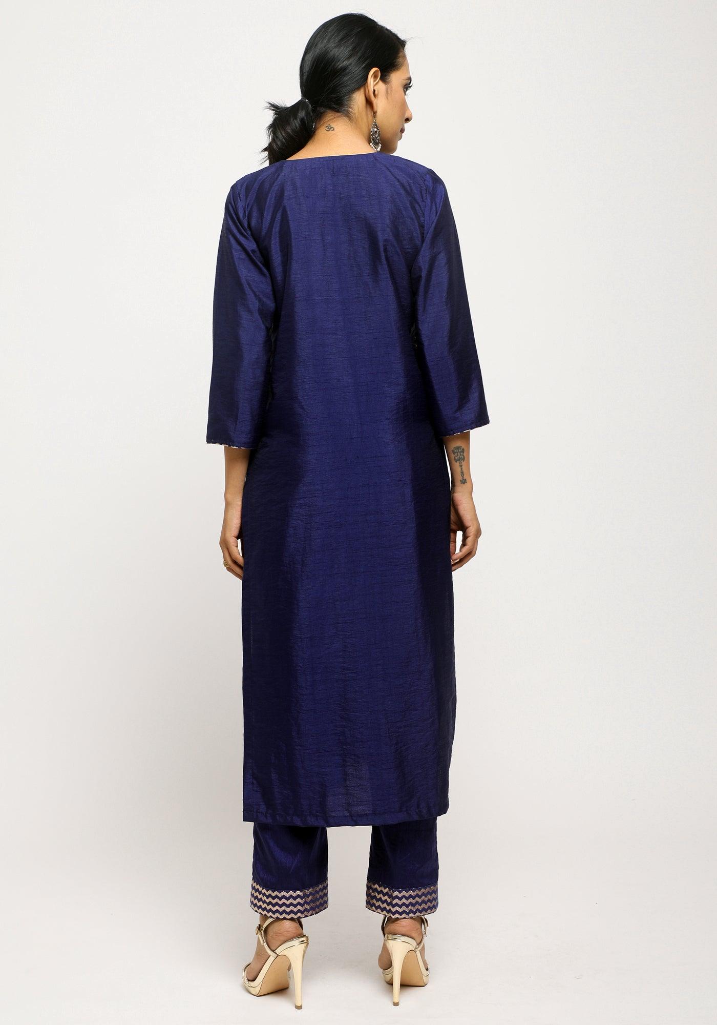 Blue Foil High Slit- Foil Pant - trueBrowns