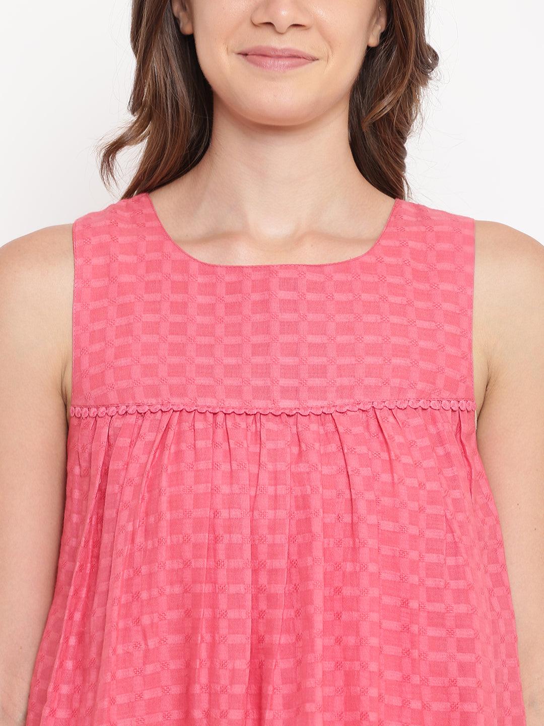 Pink Grid Gathered Dress - trueBrowns