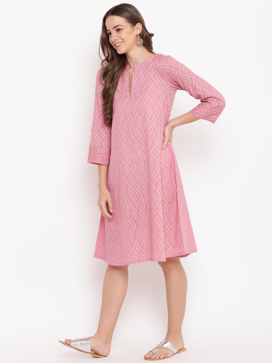 Pink Floral Dobby Cuff Dress - trueBrowns