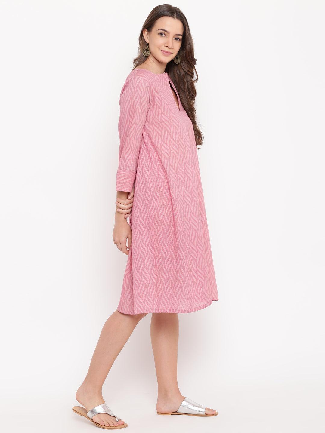 Pink Floral Dobby Cuff Dress - trueBrowns