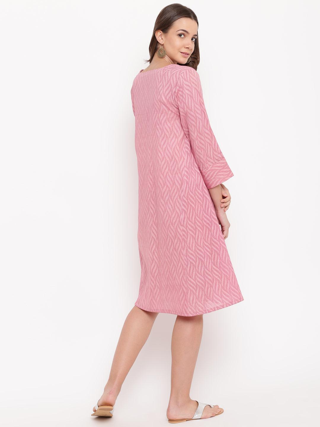 Pink Floral Dobby Cuff Dress - trueBrowns