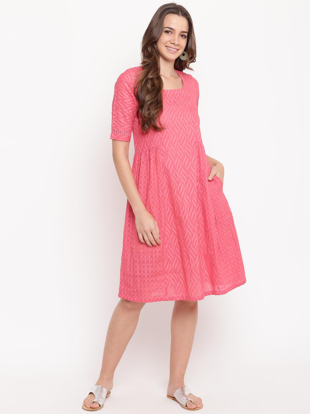Pink Dobby Side Gathers Dress - trueBrowns