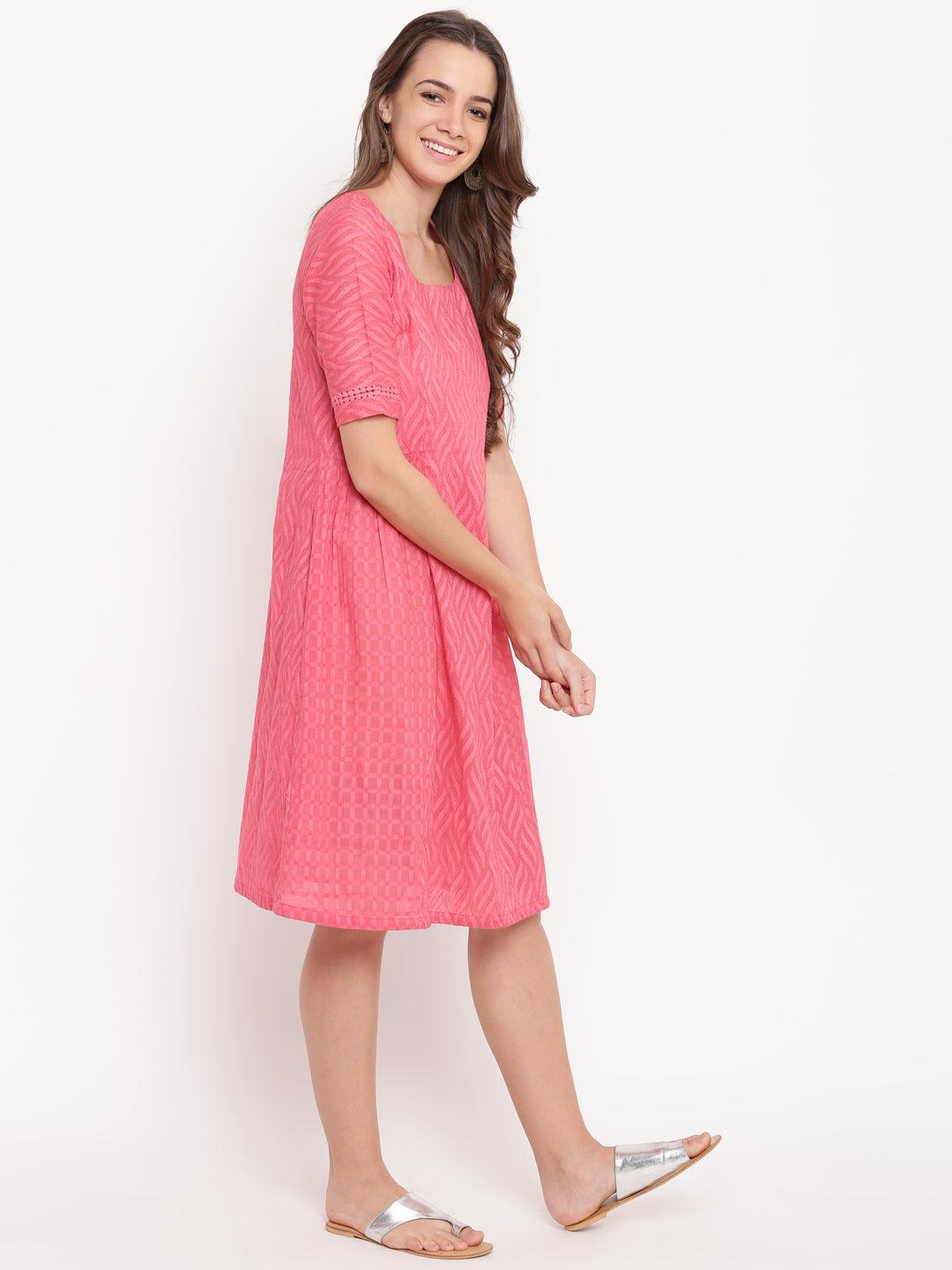 Pink Dobby Side Gathers Dress - trueBrowns
