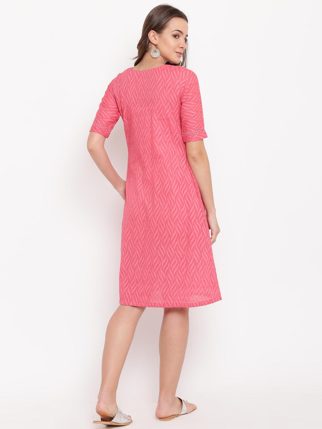 Pink Dobby Side Gathers Dress - trueBrowns