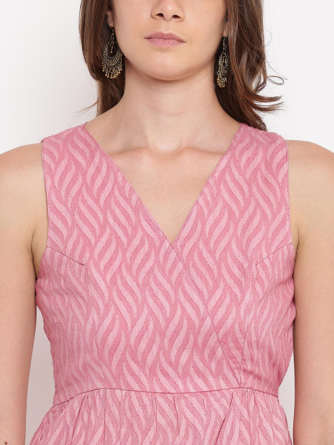 Pink Dobby Front Slit Kurta-Palazzo - trueBrowns