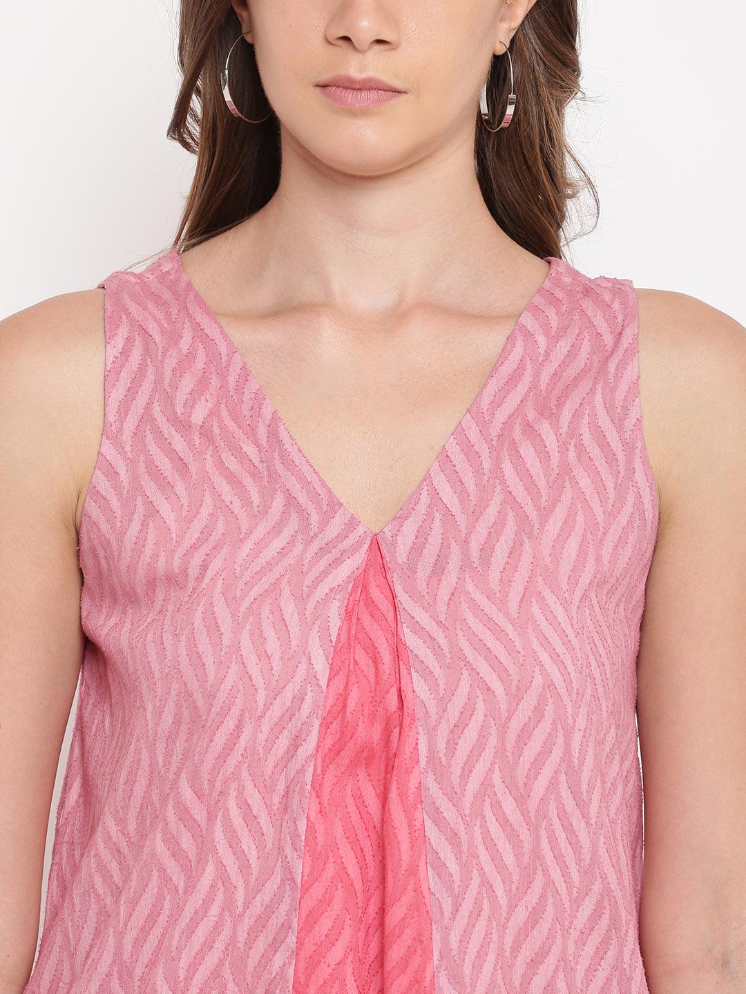Pink Dobby V-Asymmetric Kurta-Palazzo - trueBrowns