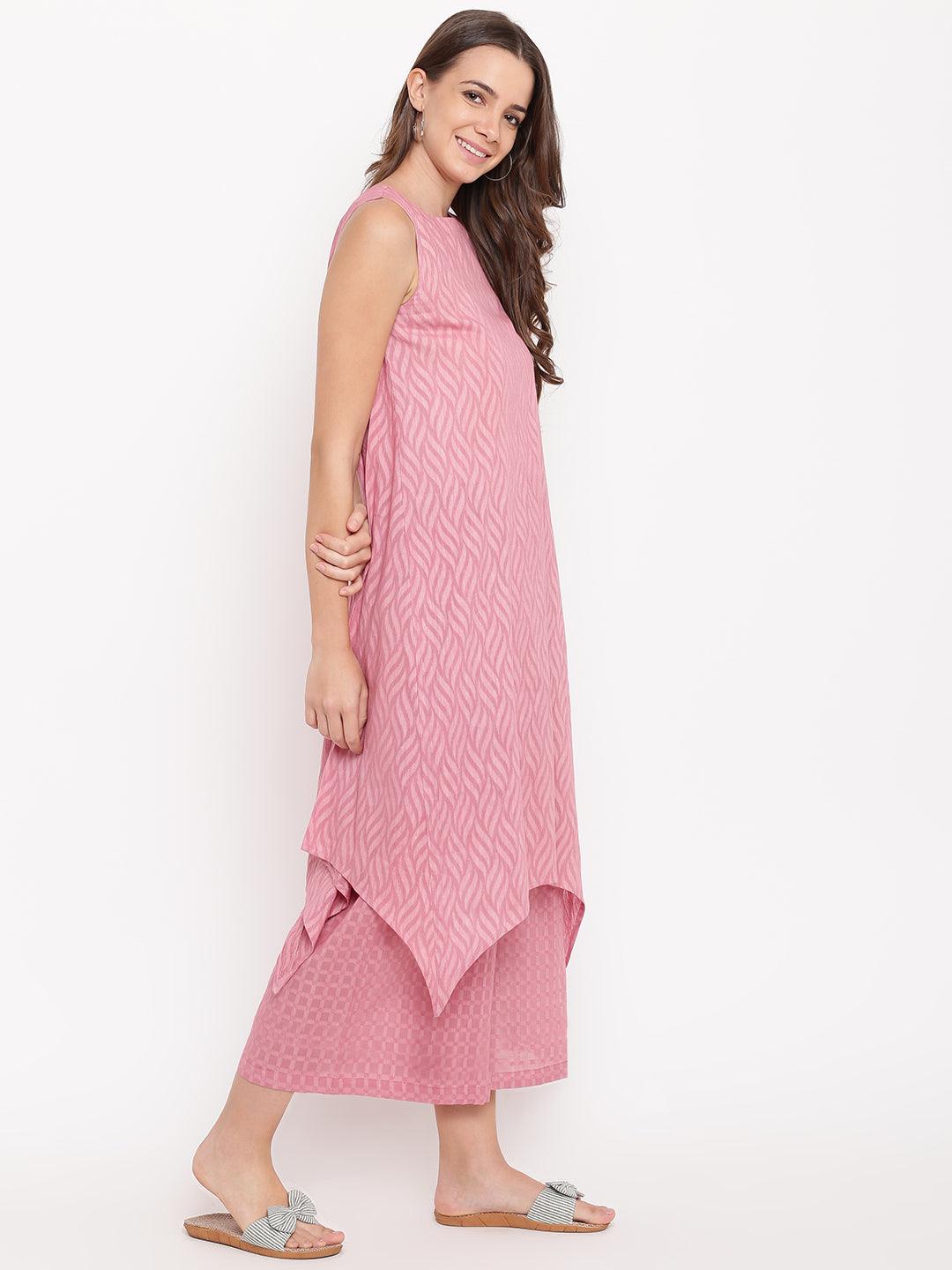 Pink Dobby Asymmetric Kurta-Palazzo - trueBrowns