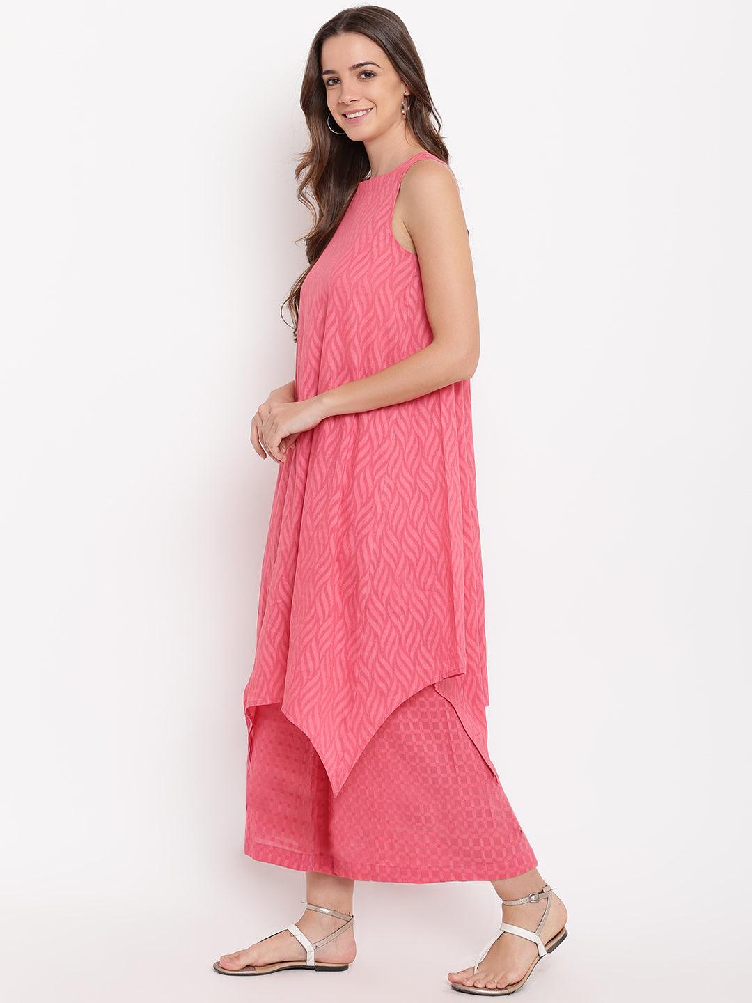 Brick Pink Asymmetric Kurta-Palazzo - trueBrowns