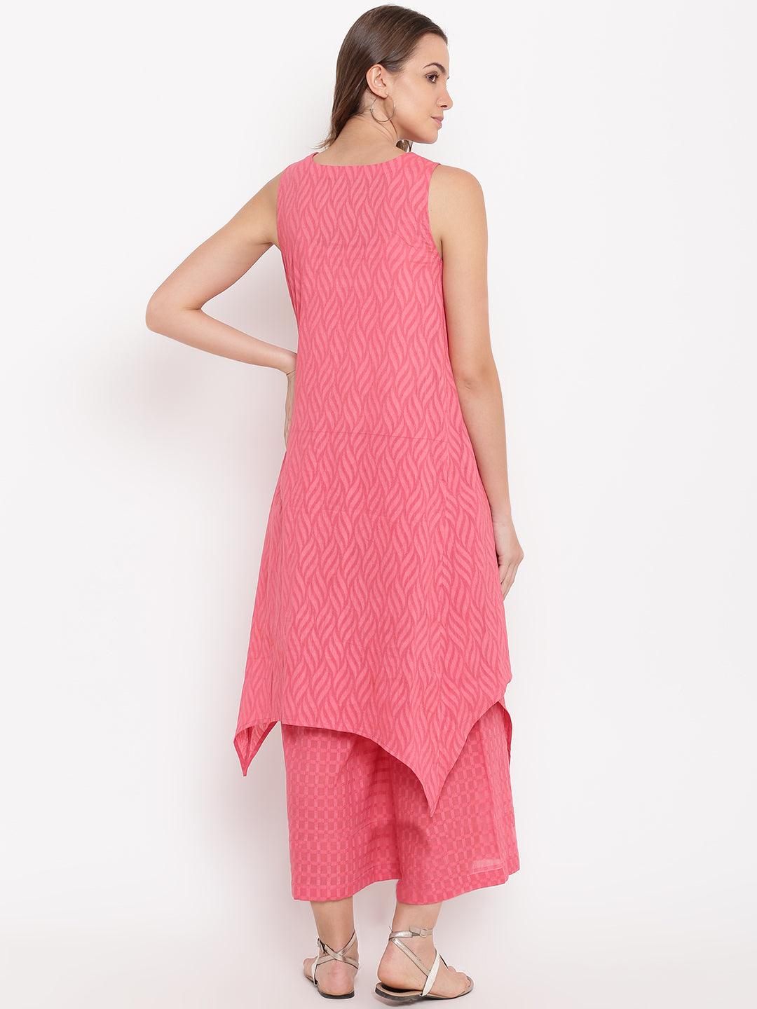 Brick Pink Asymmetric Kurta-Palazzo - trueBrowns