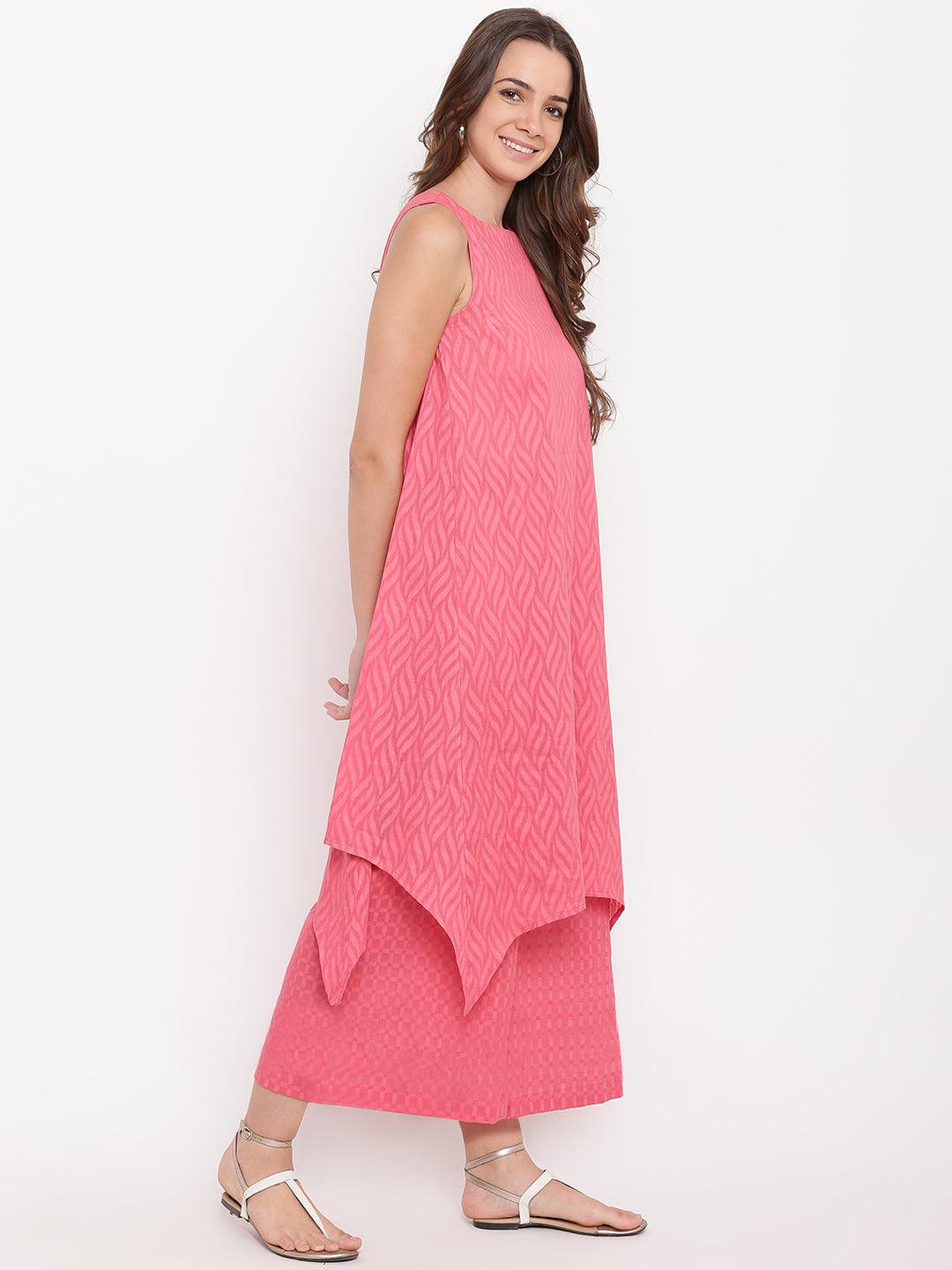 Brick Pink Asymmetric Kurta-Palazzo - trueBrowns