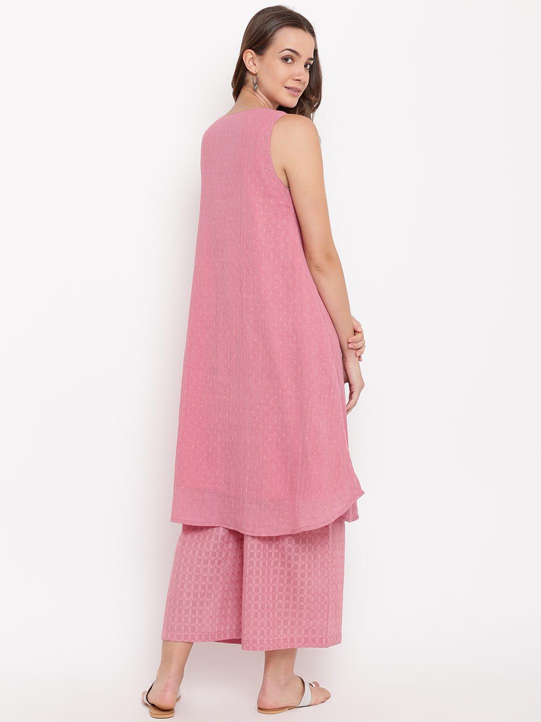 Pink Pin-Tucks Kurta-Palazzo - trueBrowns