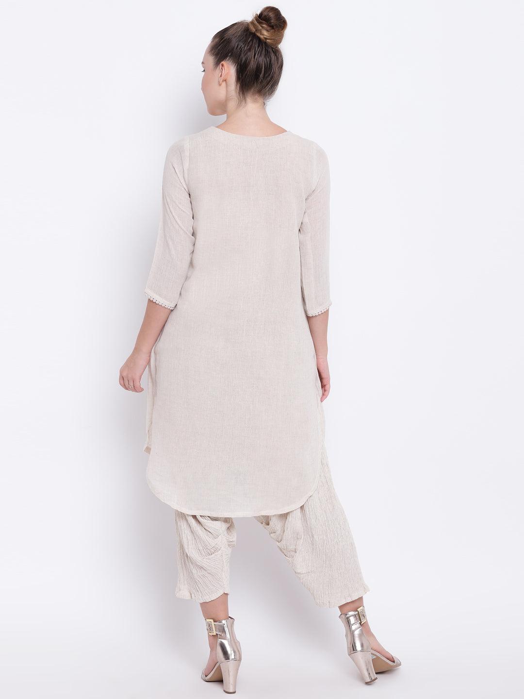 Beige Pure Cotton Lace Kurta - trueBrowns