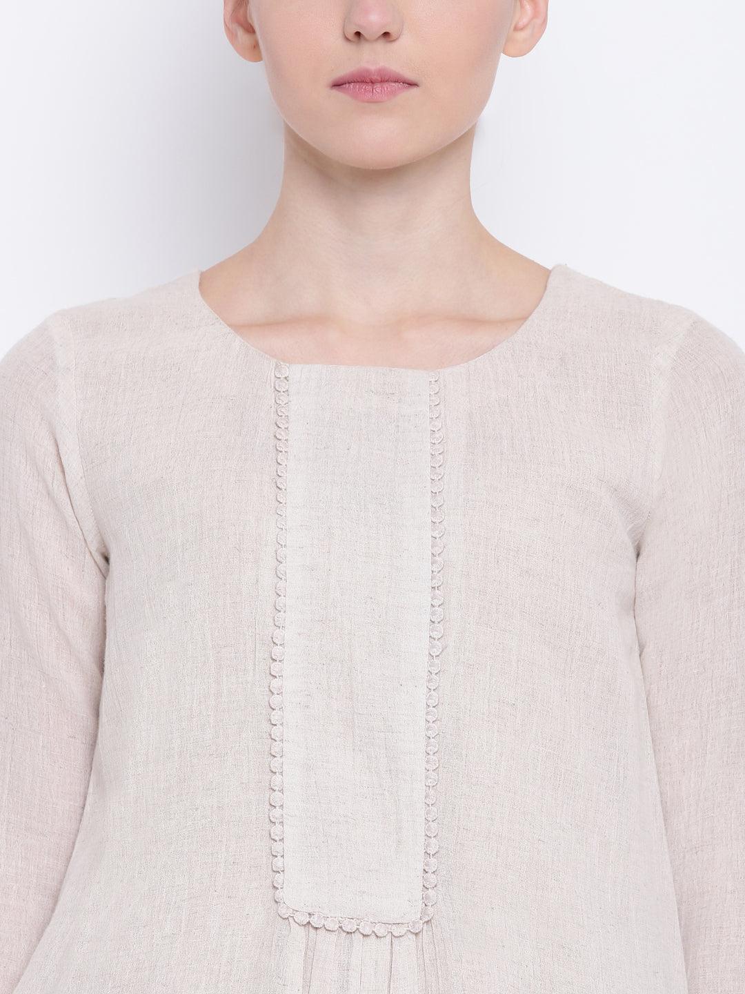 Beige Pure Cotton Lace Kurta - trueBrowns