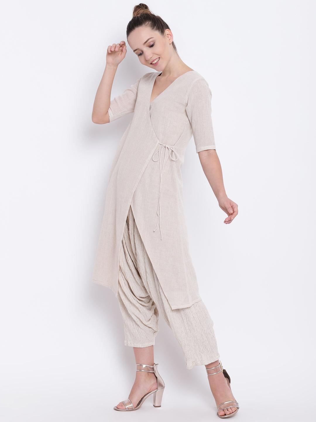 Beige Pure Cotton Angrakha - trueBrowns