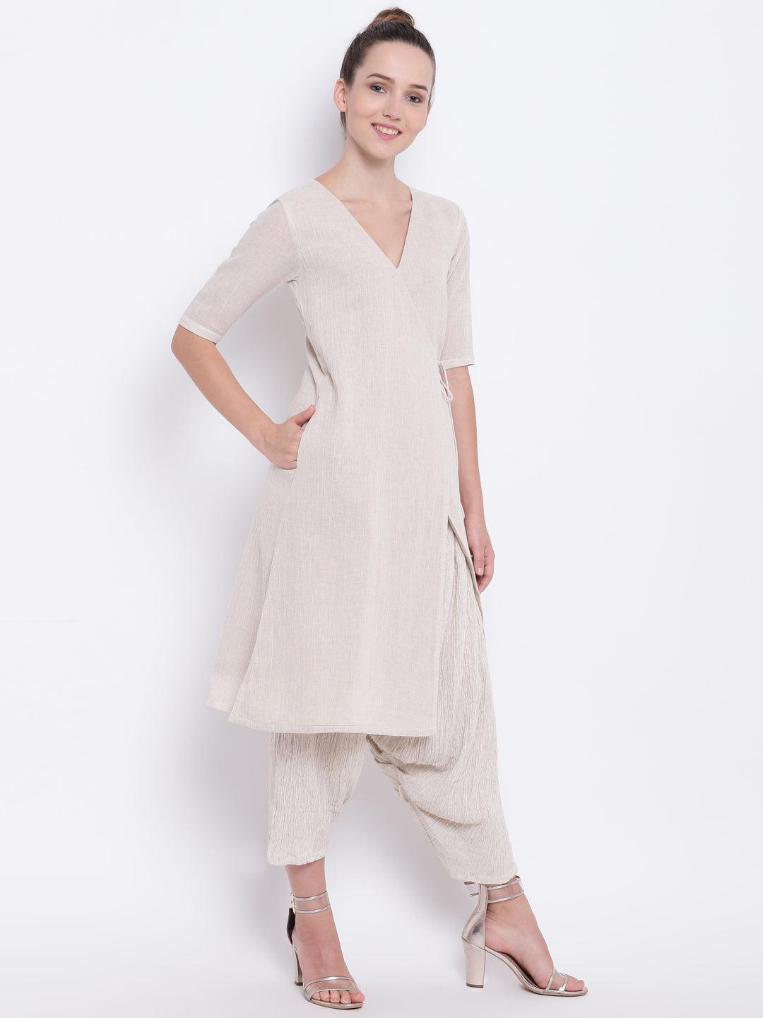 Beige Pure Cotton Angrakha - trueBrowns