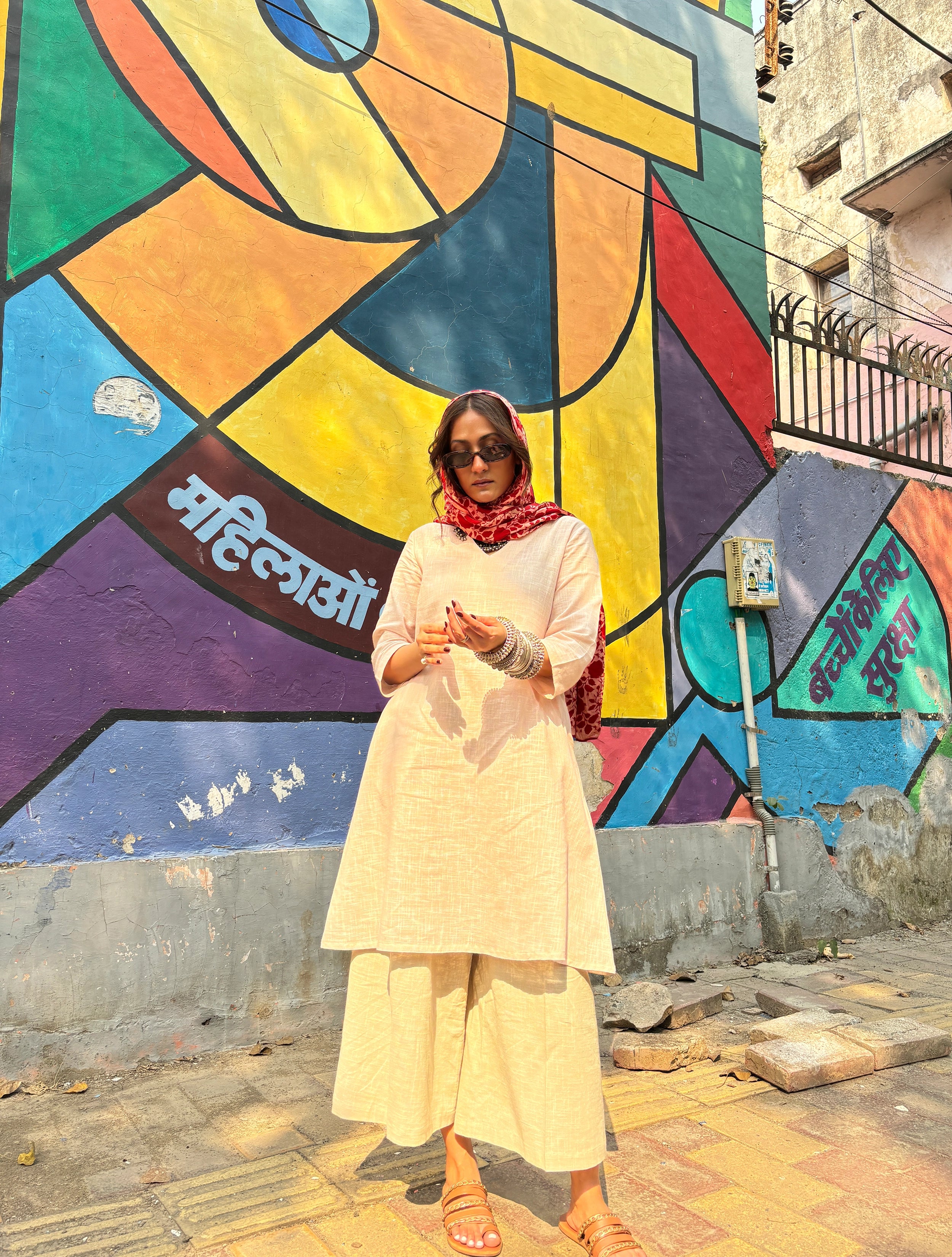Linen Cotton Rose Kurta Pant Set