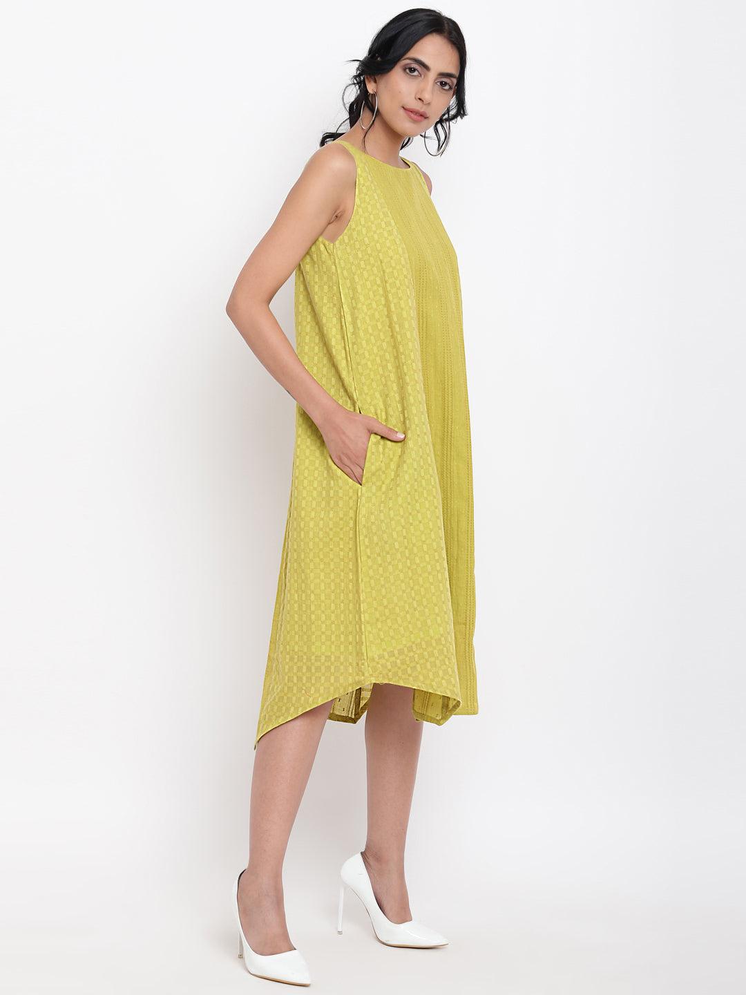 Green Cotton Panelled Dress - trueBrowns