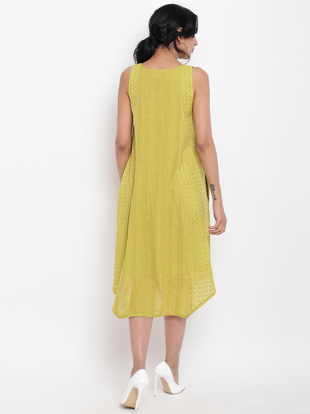 Green Cotton Panelled Dress - trueBrowns