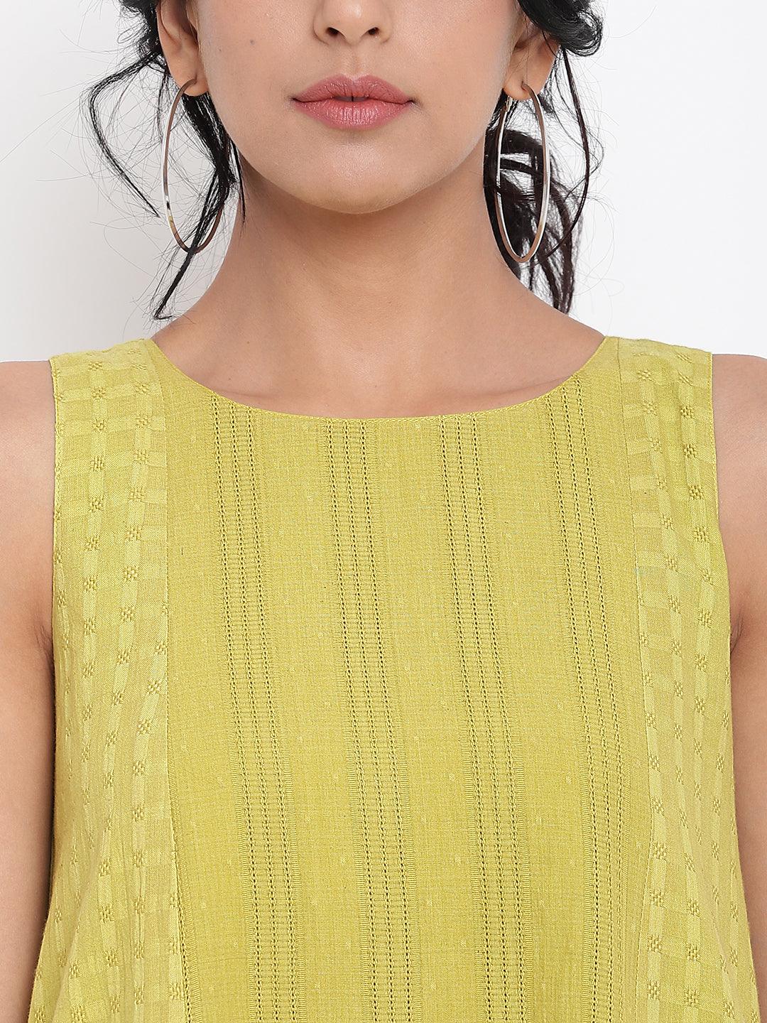 Green Cotton Panelled Dress - trueBrowns