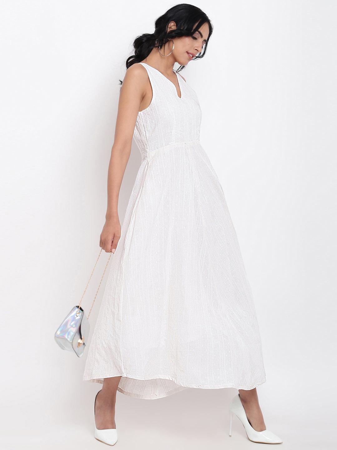 White Cotton Panelled Flare Dress - trueBrowns