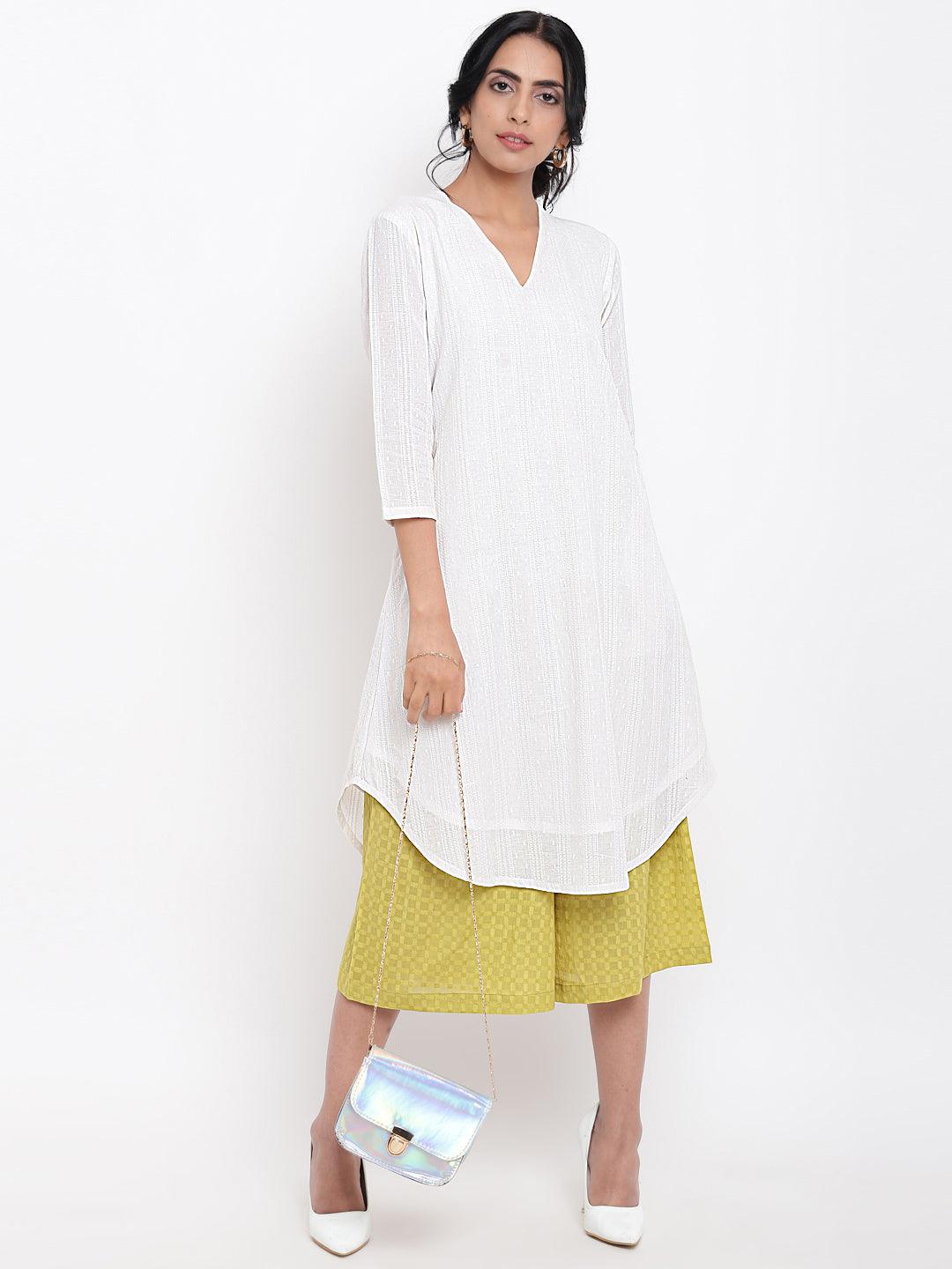 White Cotton Kurta Green Pant - trueBrowns