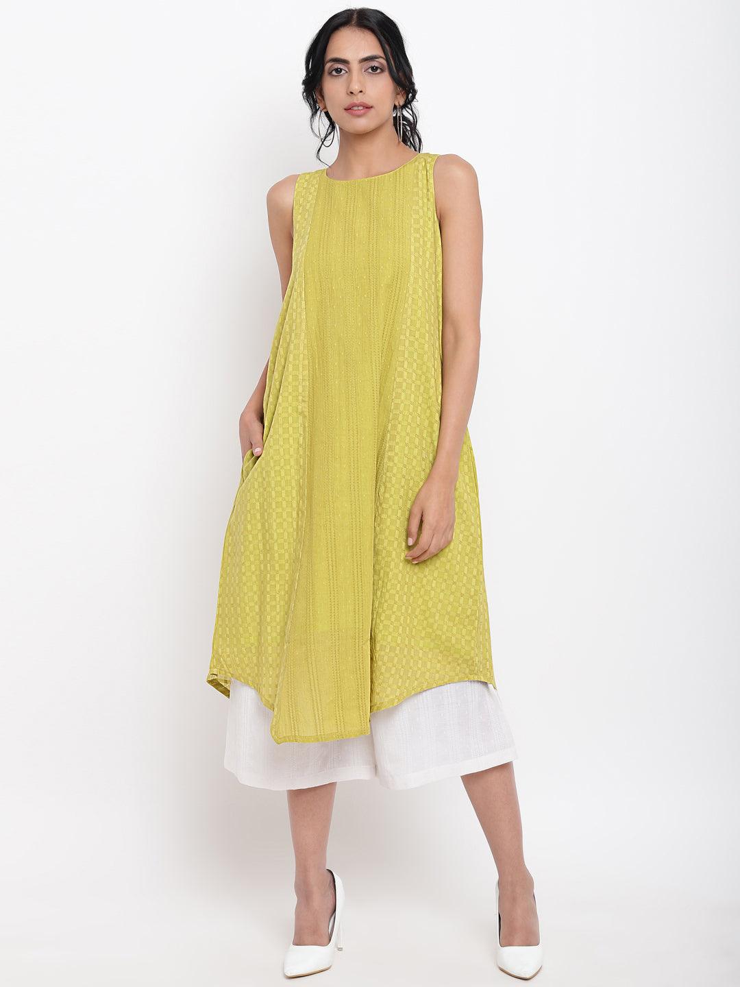Green Cotton Panelled Kurta White Pant - trueBrowns