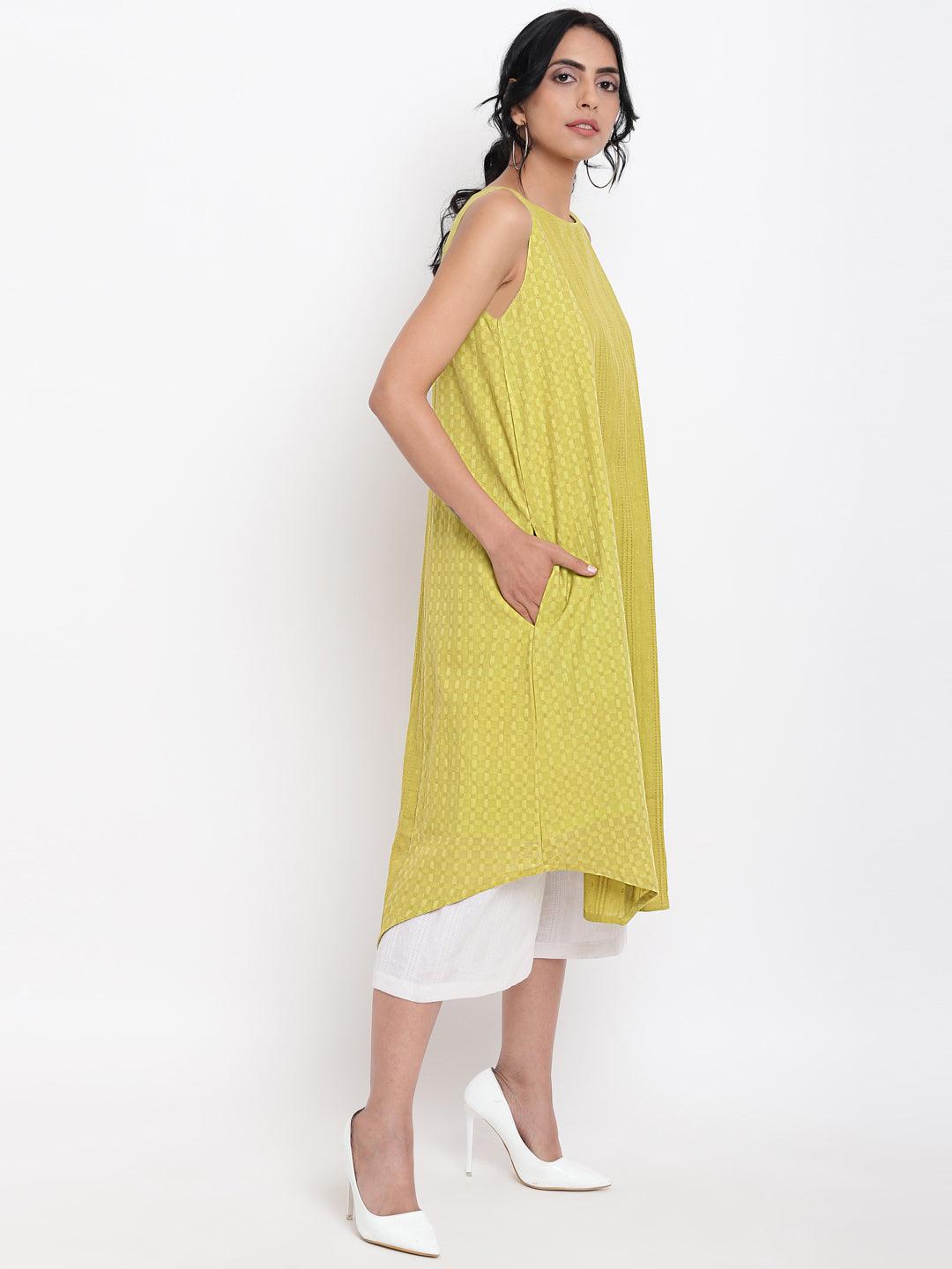 Green Cotton Panelled Kurta White Pant - trueBrowns