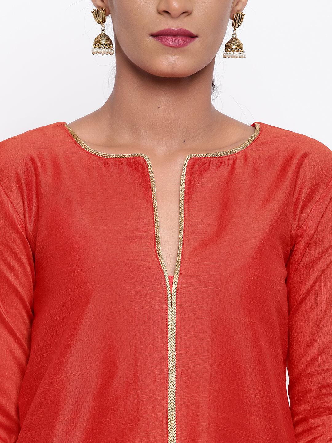 Orange Lace Kurta Stem Foil Pant - trueBrowns