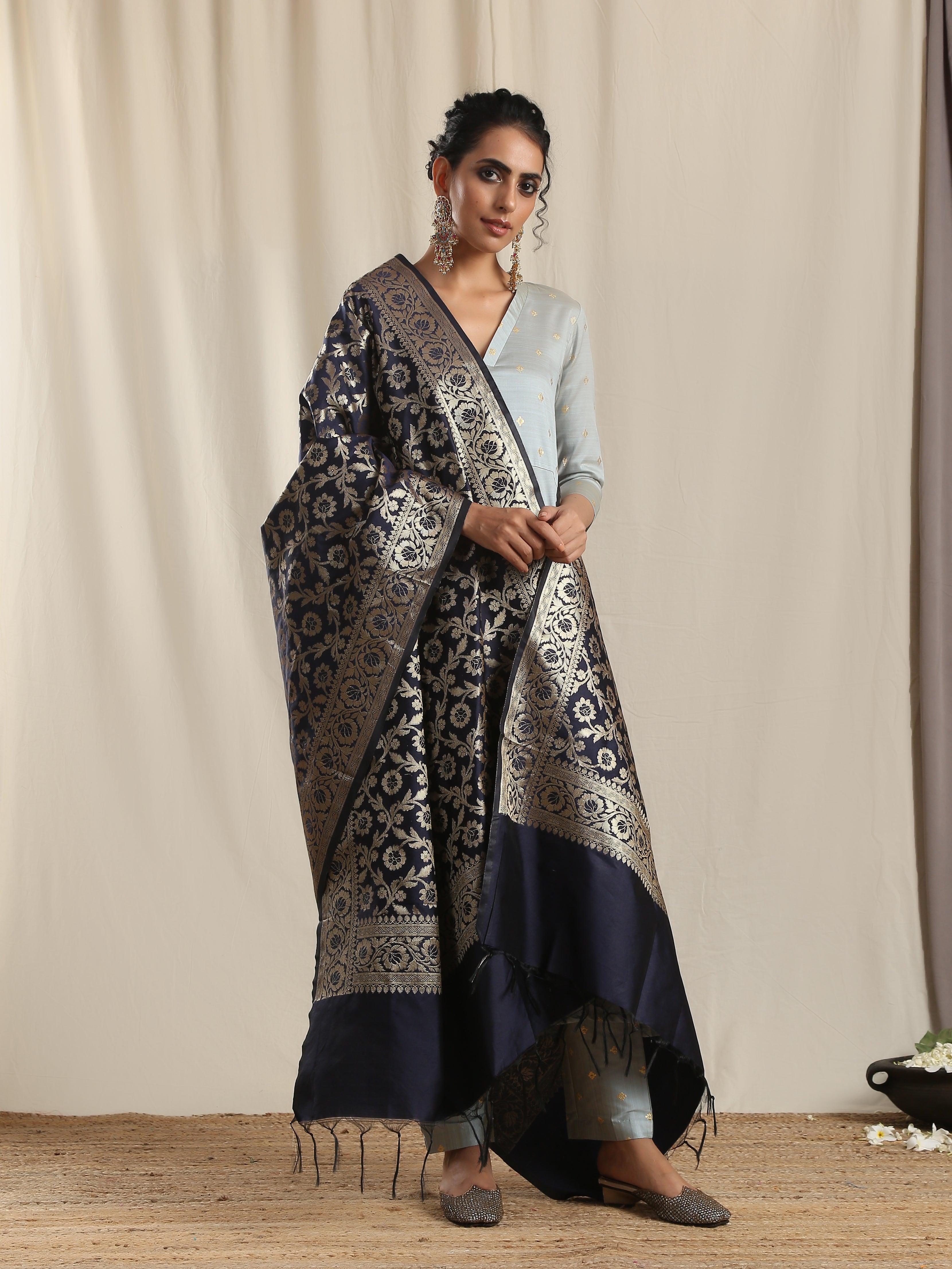 Blue Brocade Dupatta - trueBrowns