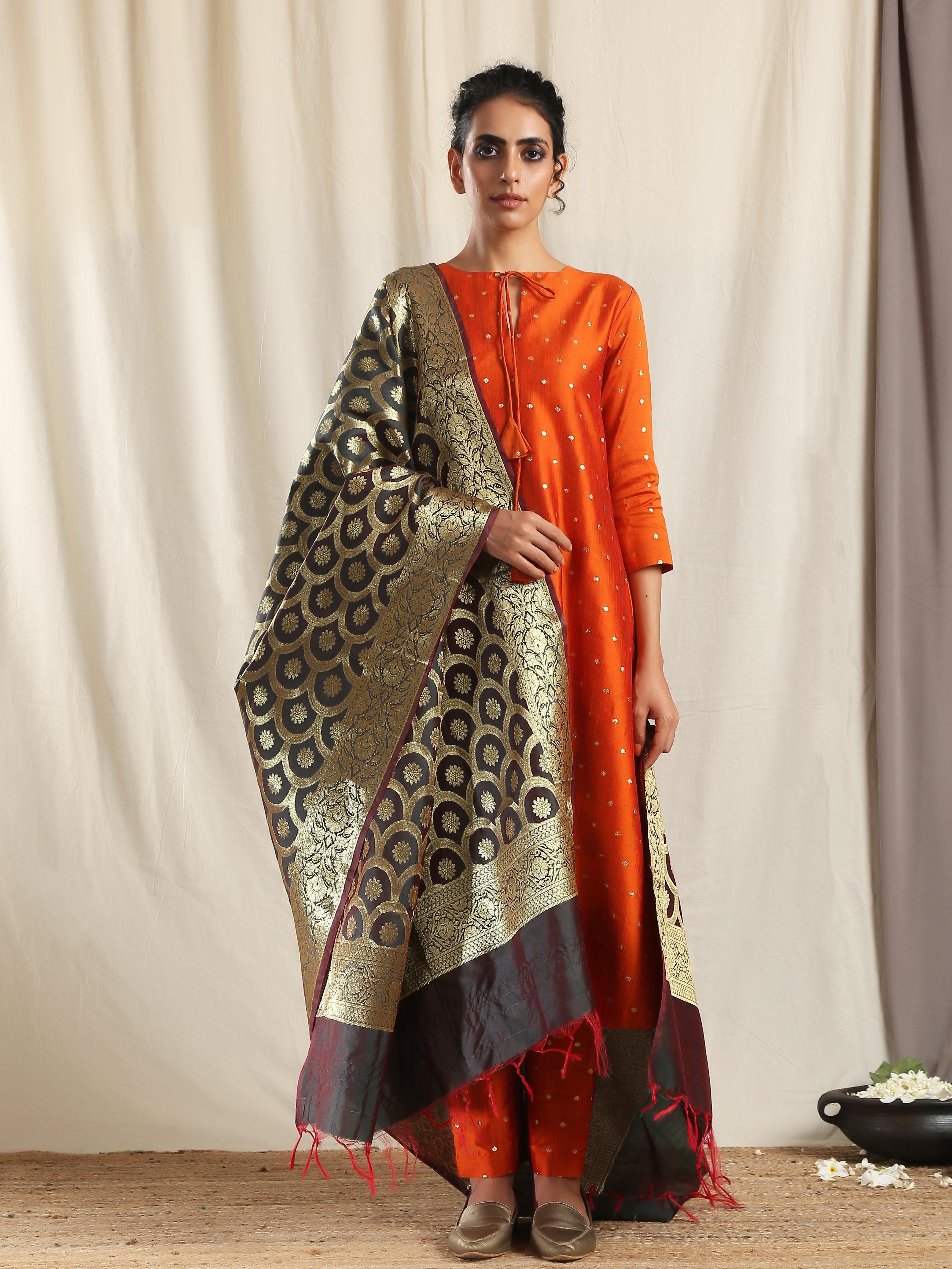 Black Brocade Dupatta - trueBrowns