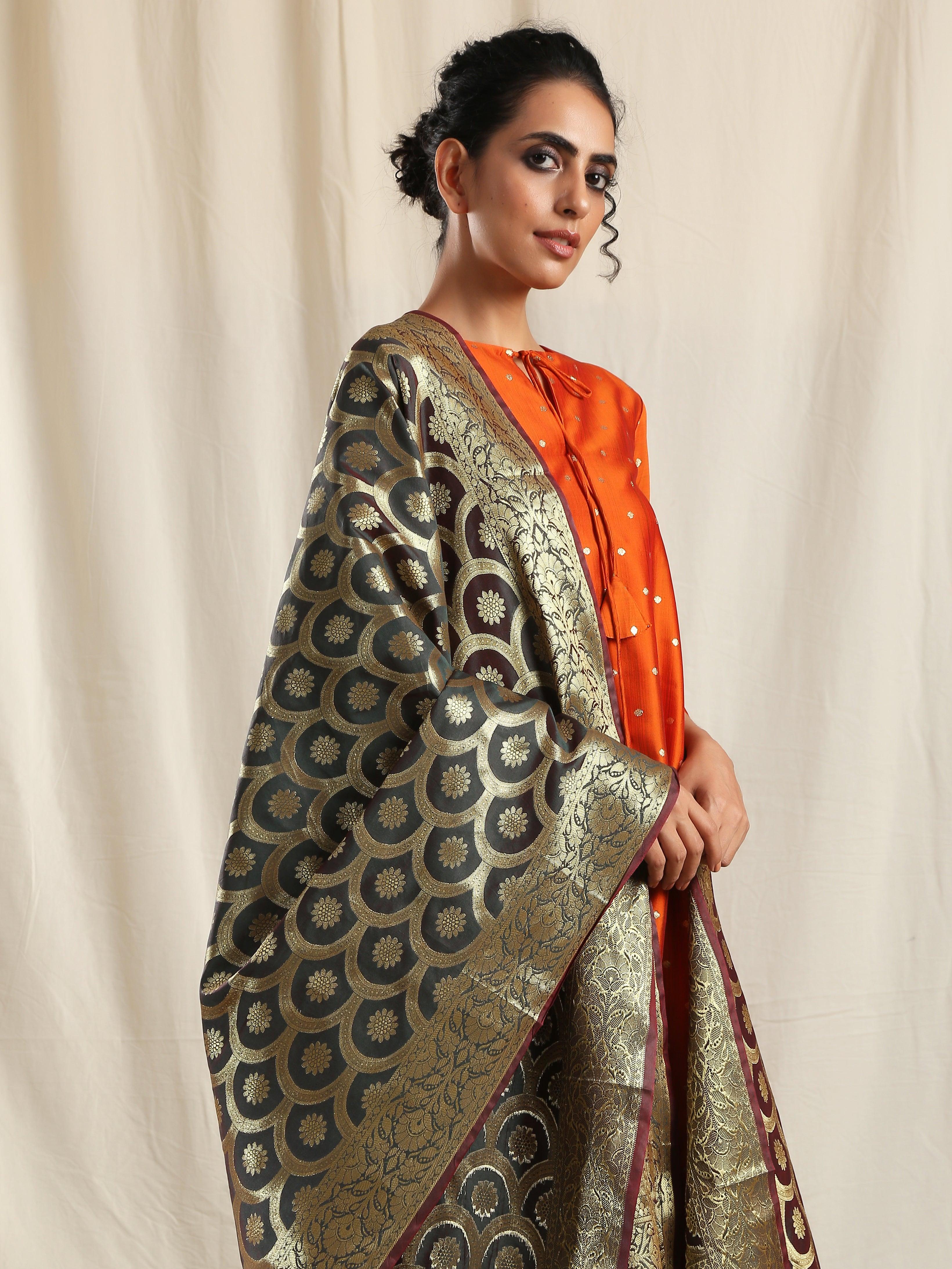Black Brocade Dupatta - trueBrowns