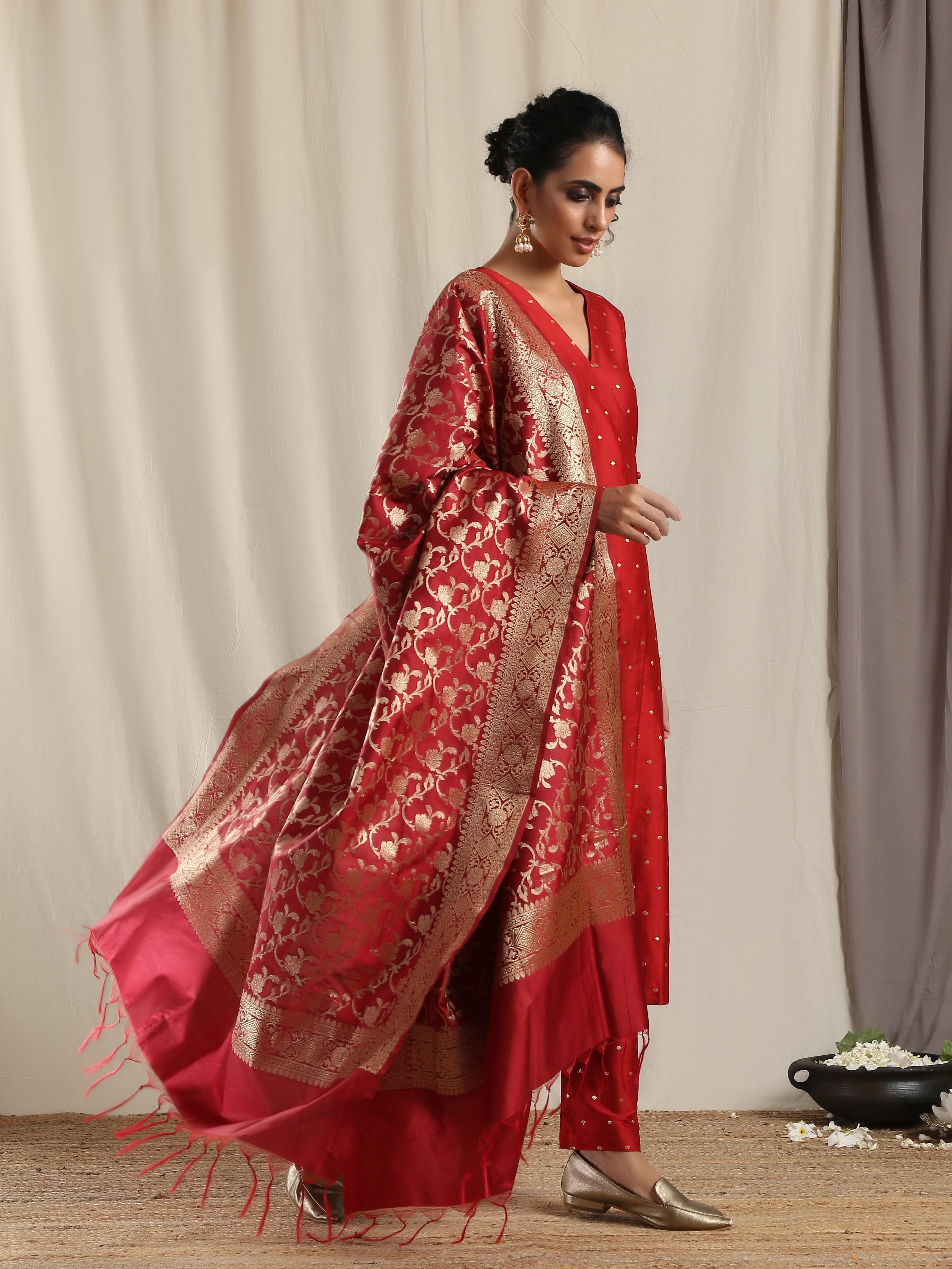 Maroon Brocade Dupatta - trueBrowns