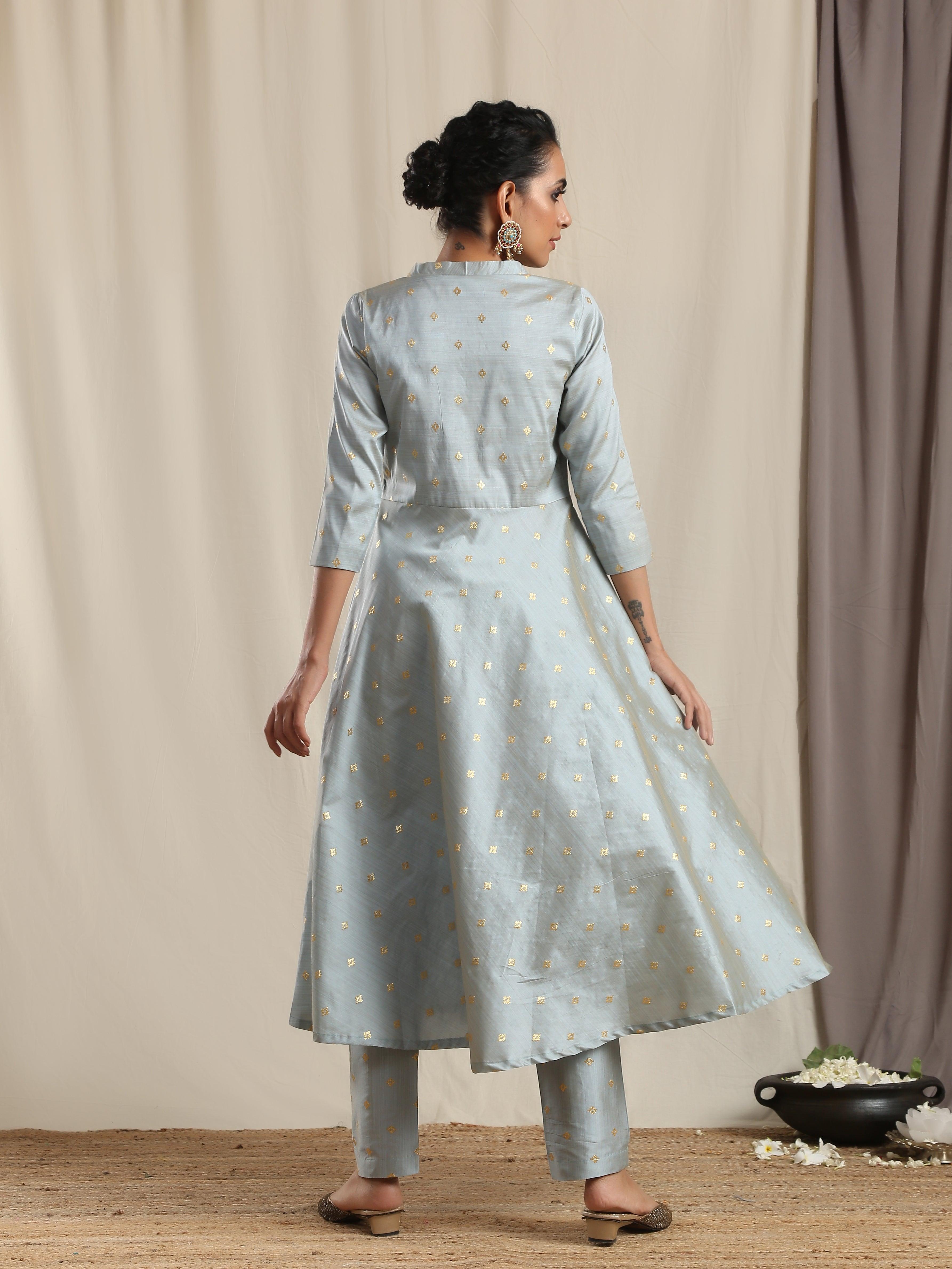 Grey Silk Flared Kurta Pant Set - trueBrowns