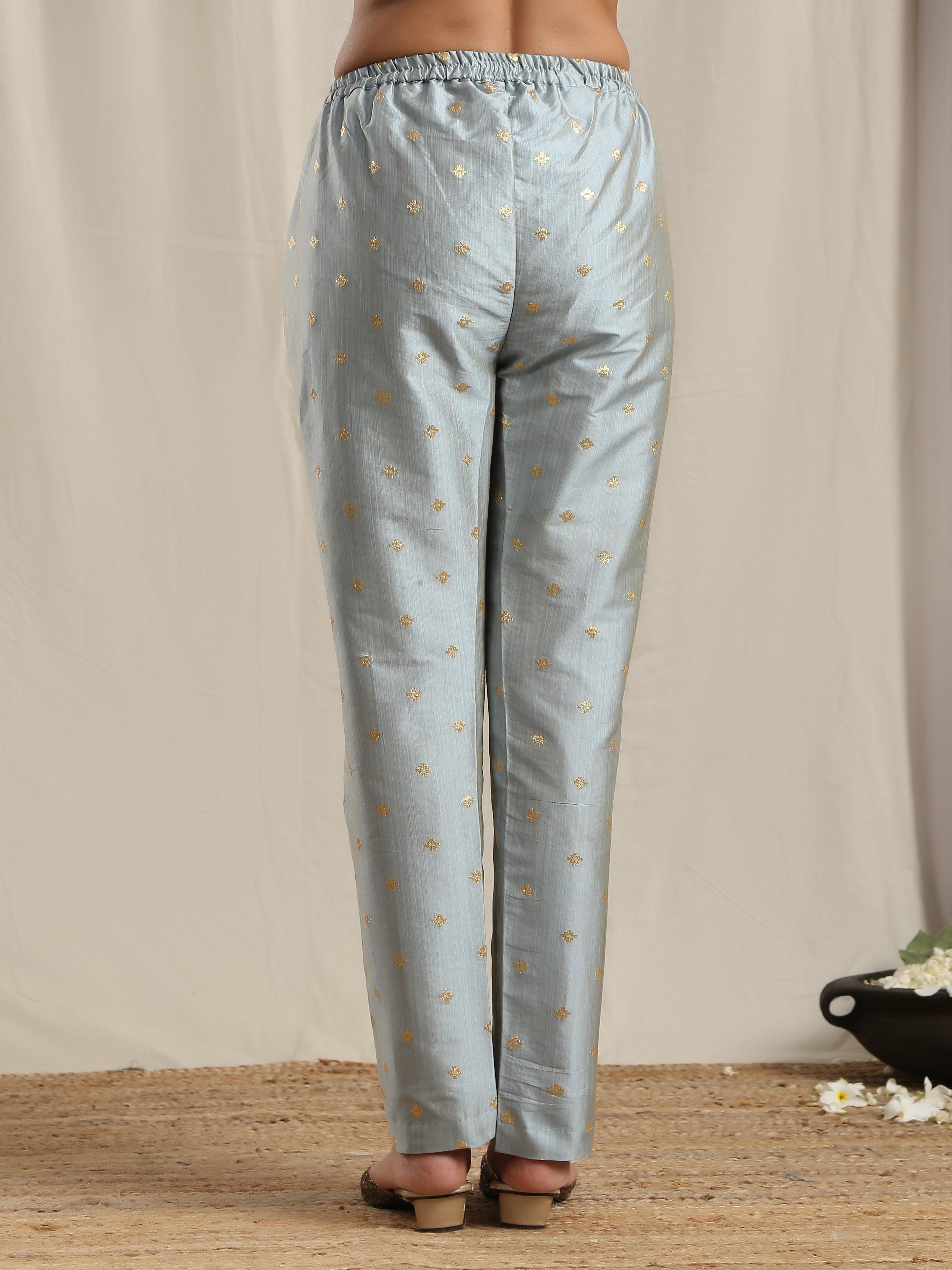 Grey Silk Flared Kurta Pant Set - trueBrowns