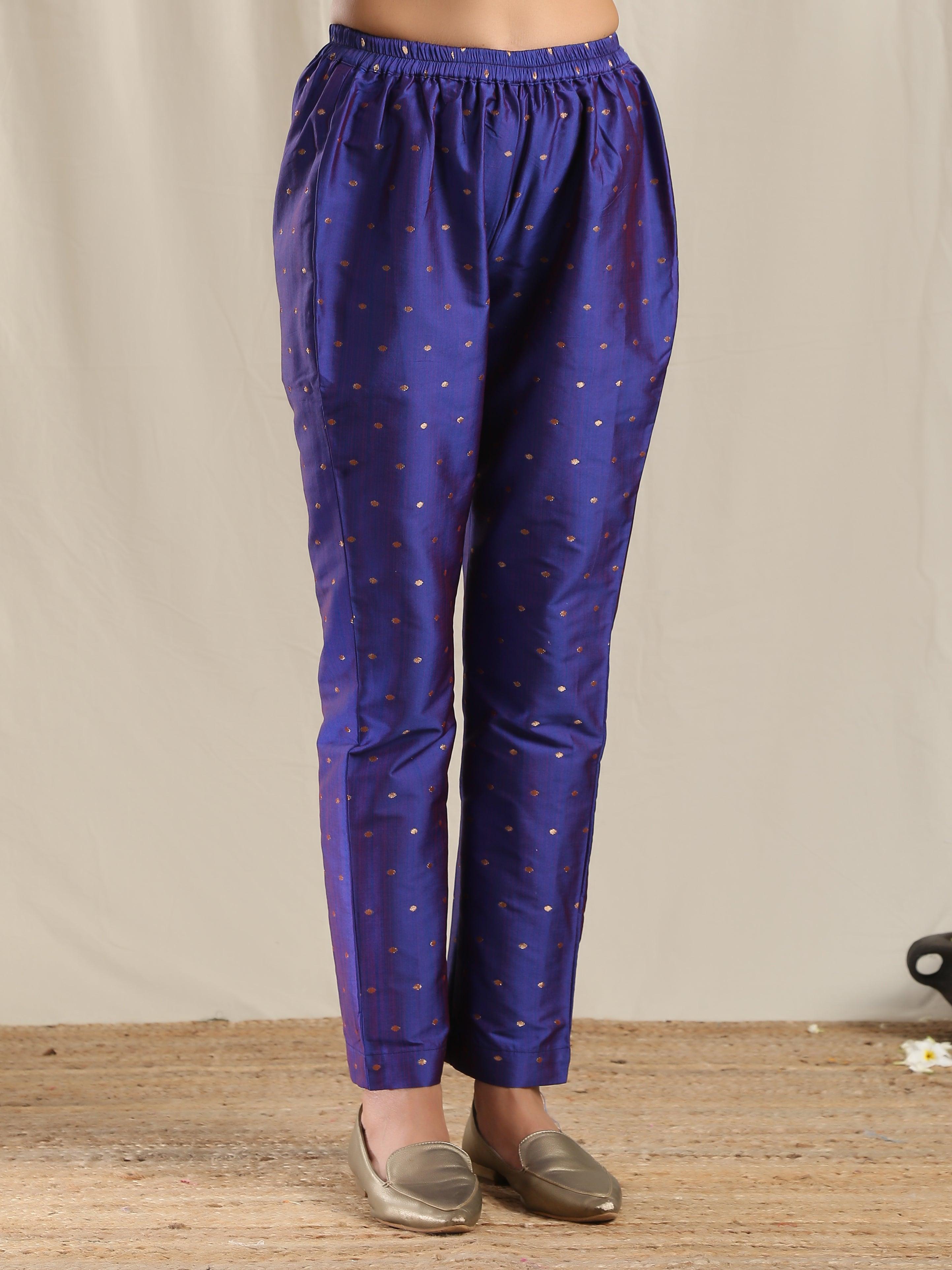 Blue Silk Angrakha Kurta Pant Set - trueBrowns