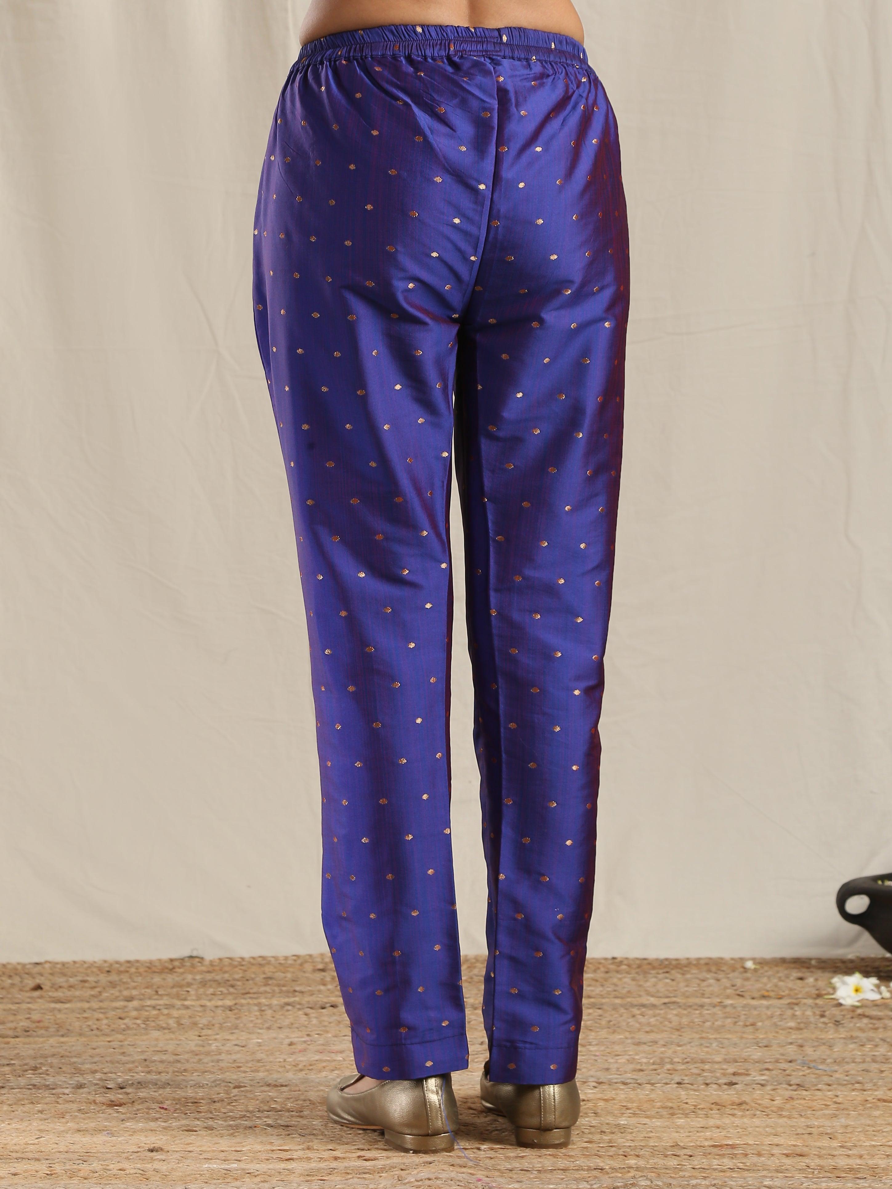 Blue Silk Angrakha Kurta Pant Set - trueBrowns