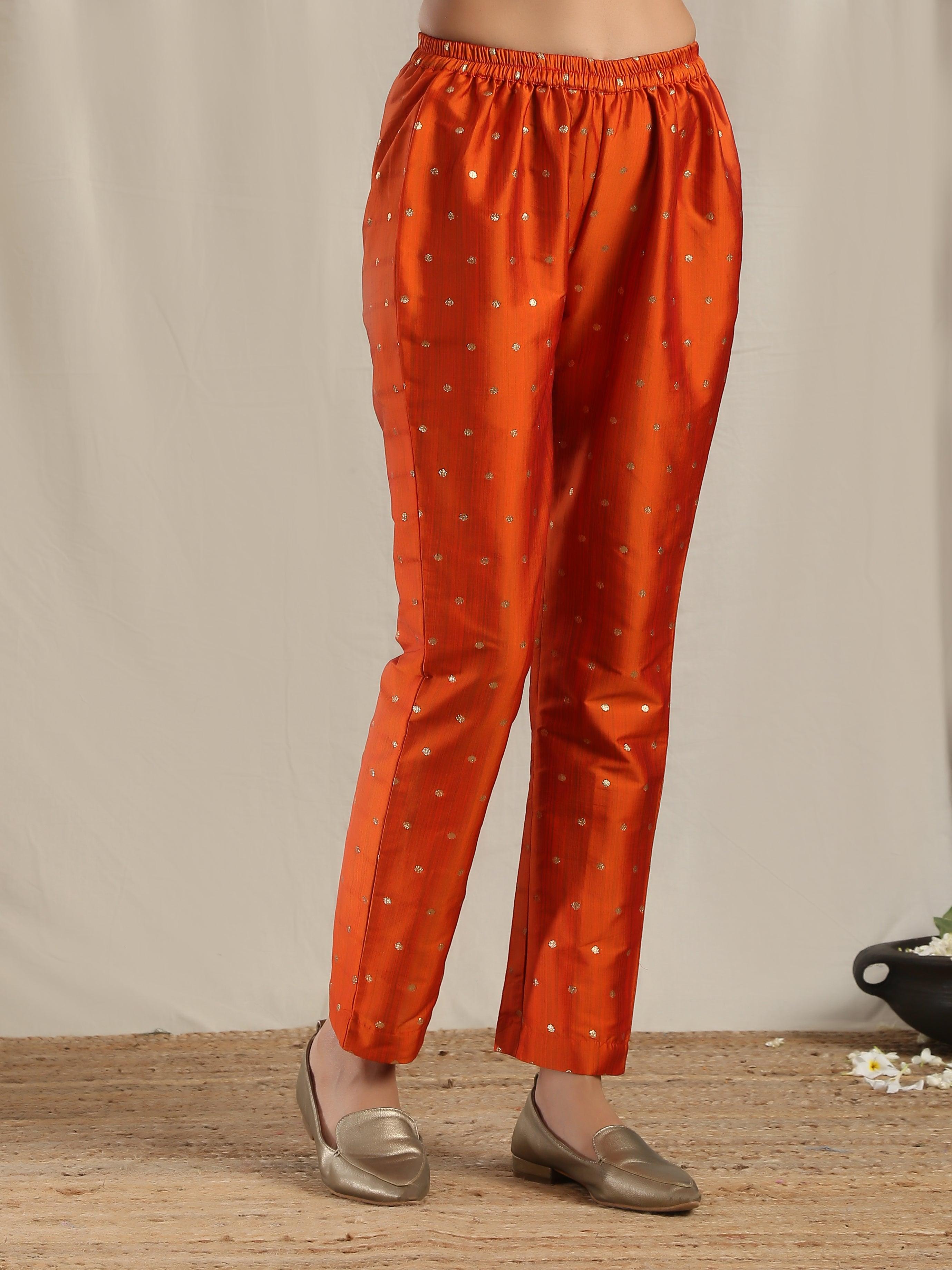 Orange Silk Kurta Pant Set - trueBrowns