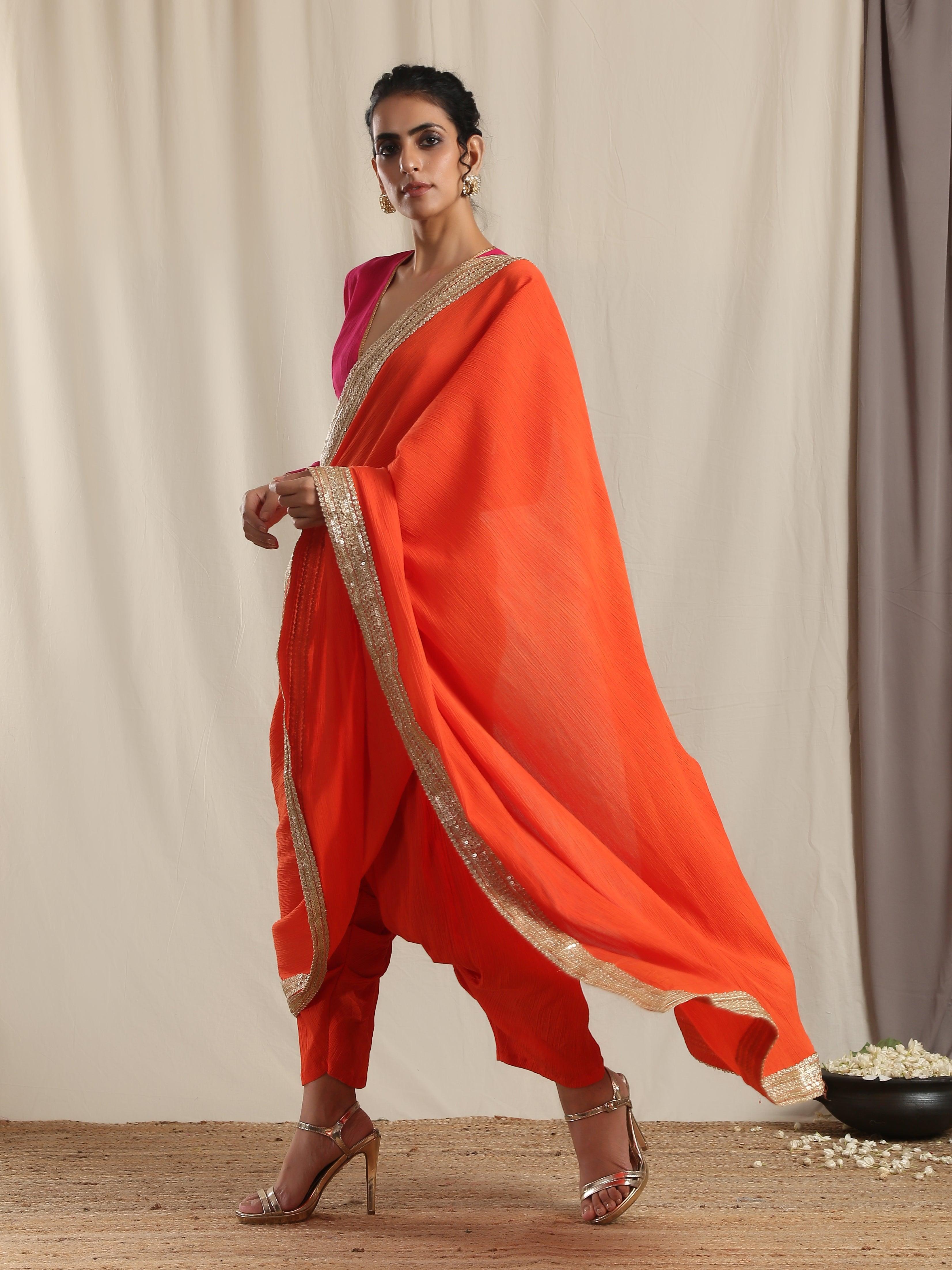 Orange Crinkle Ready to Wear Gota Saree - trueBrowns